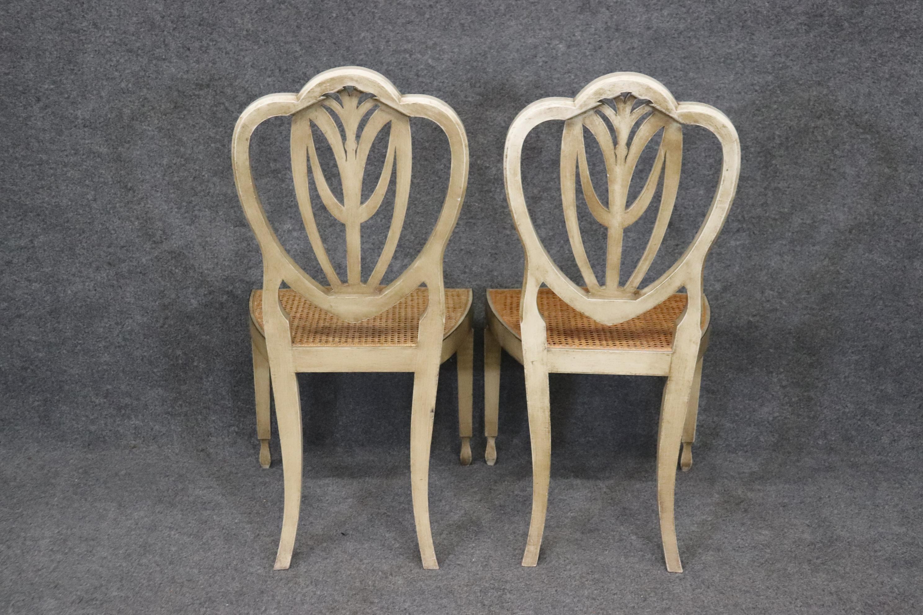 Pair of Sweetheart Back Cane Paint Decorated Adams Side Chairs Circa 1920 In Good Condition For Sale In Swedesboro, NJ