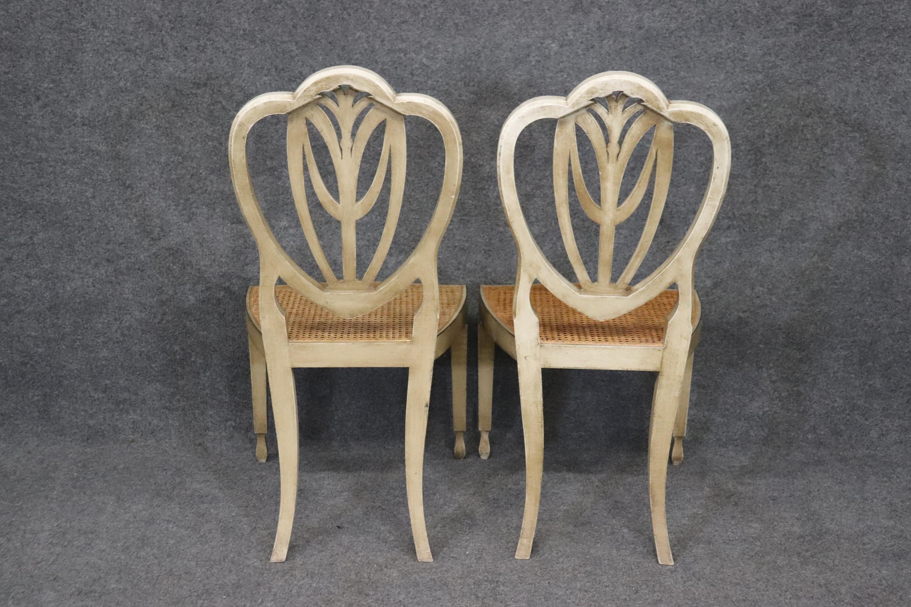 Pair of Sweetheart Back Cane Paint Decorated Adams Side Chairs Circa 1920 In Good Condition In Swedesboro, NJ