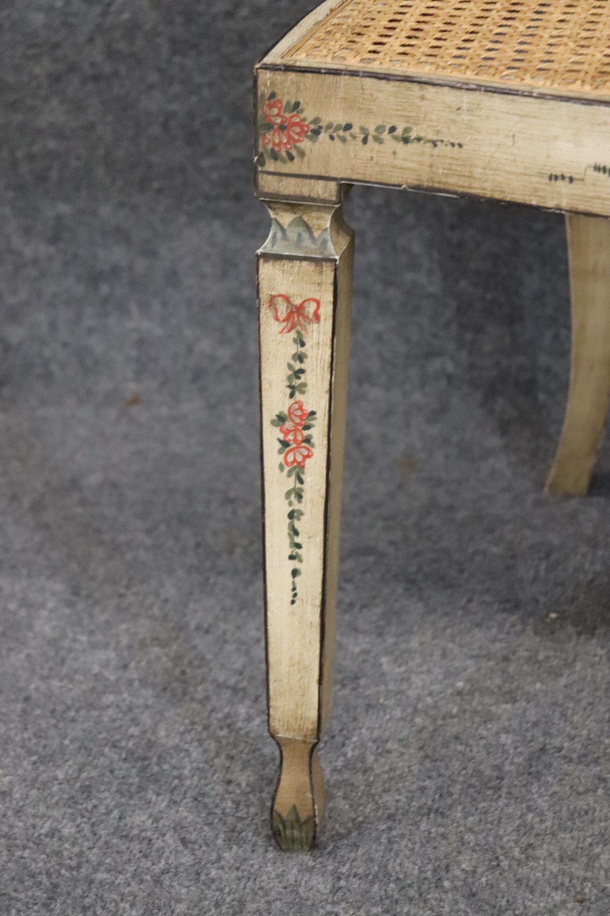 Pair of Sweetheart Back Cane Paint Decorated Adams Side Chairs Circa 1920 1