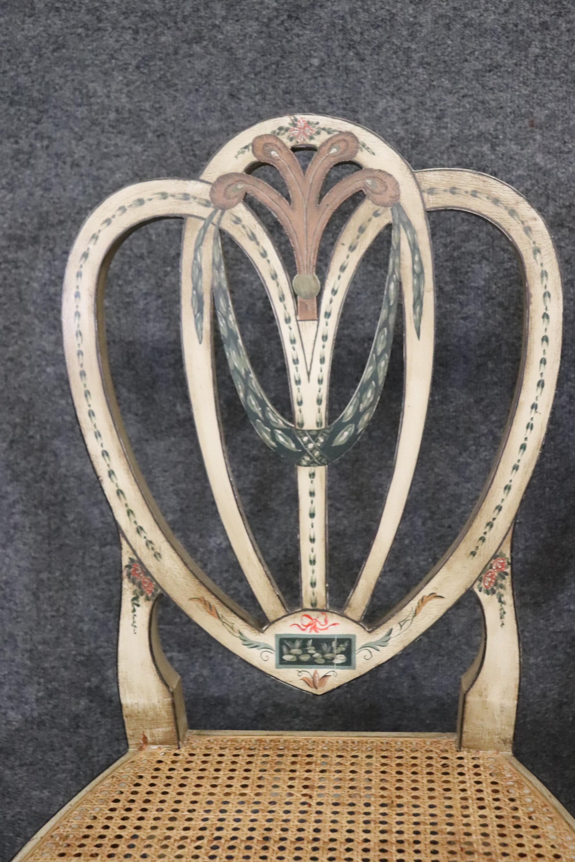 Pair of Sweetheart Back Cane Paint Decorated Adams Side Chairs Circa 1920 3