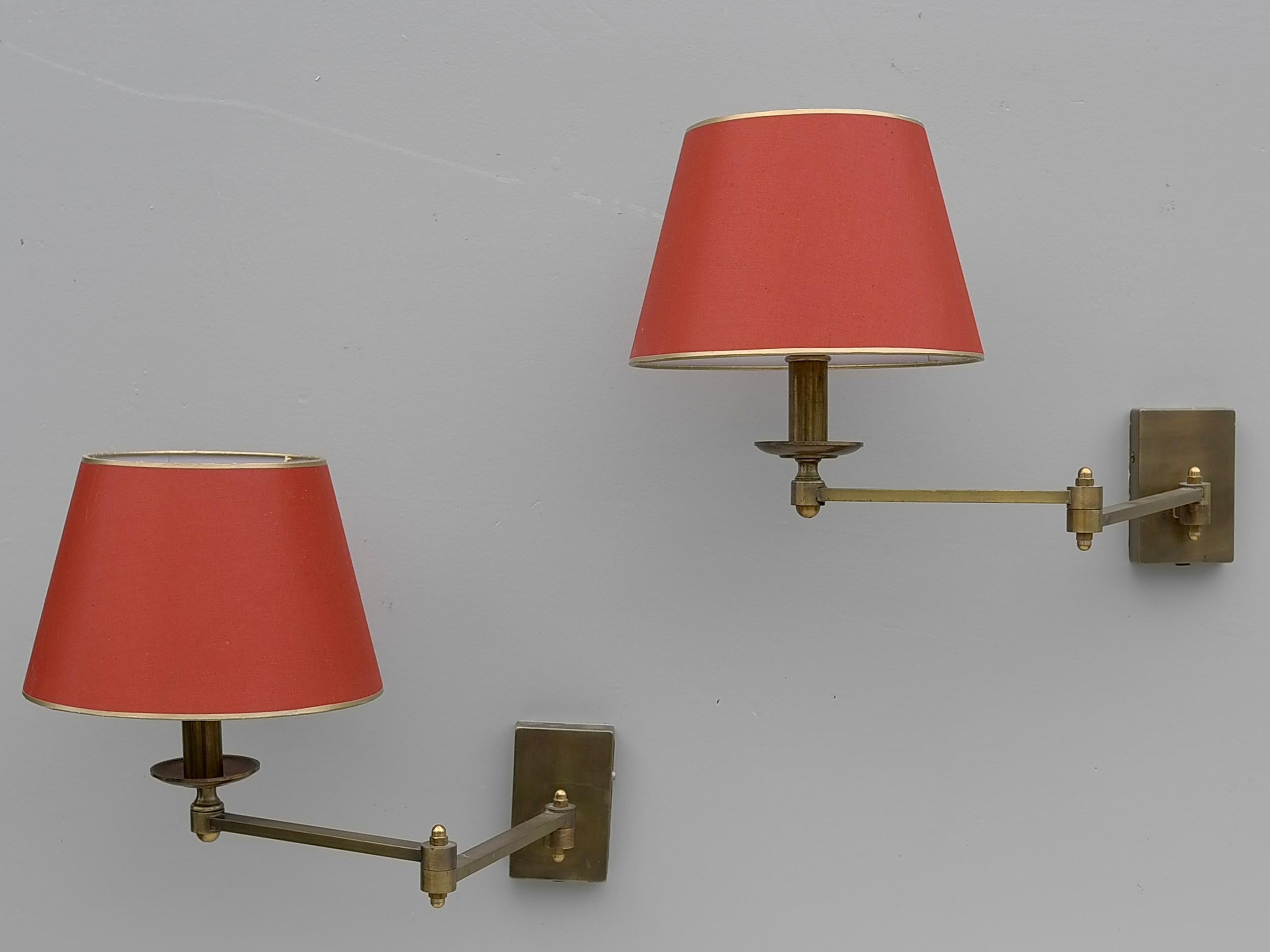 French Pair of Swing arm Mid-Century Modern Brass wall lamps 