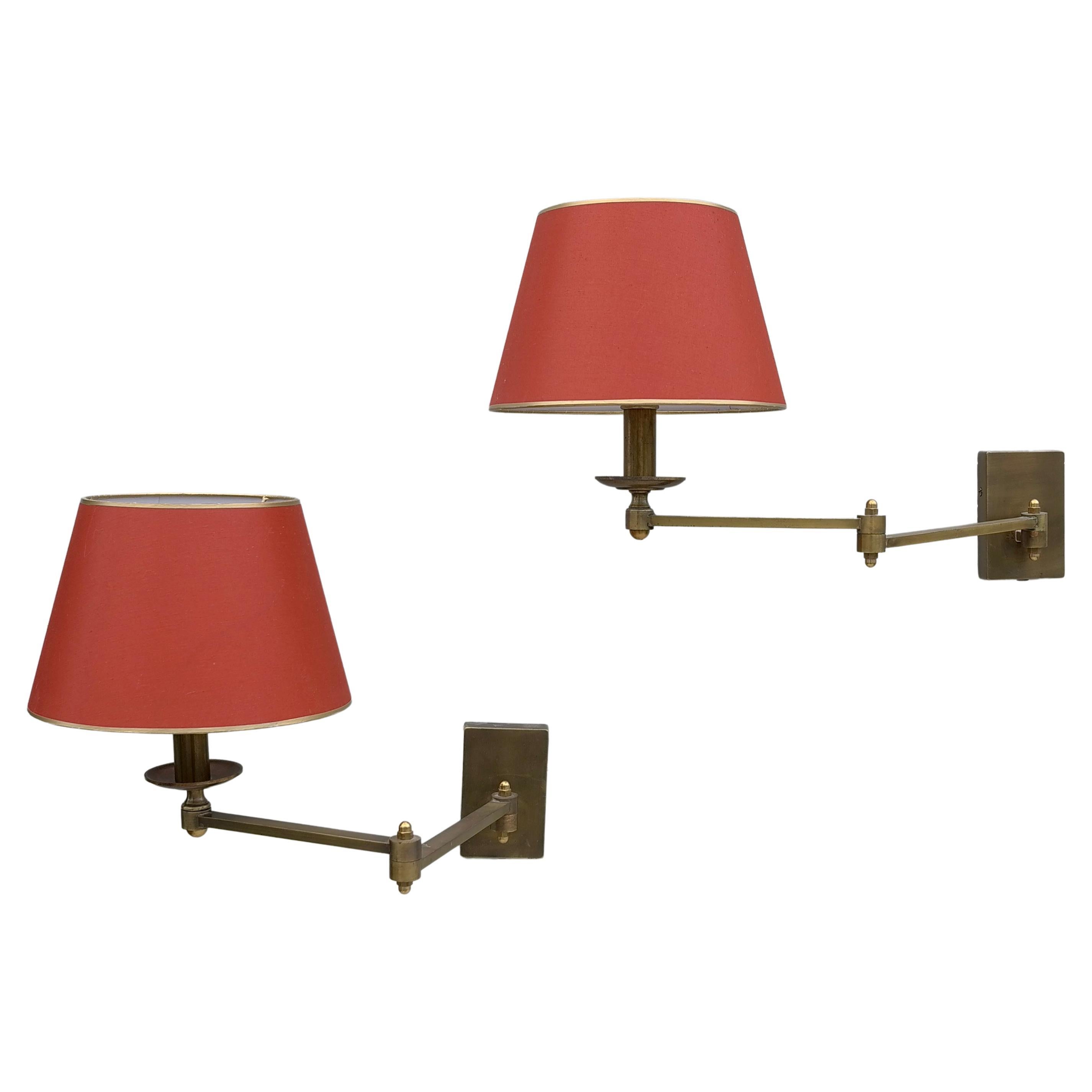 Pair of Swing arm Mid-Century Modern Brass wall lamps 