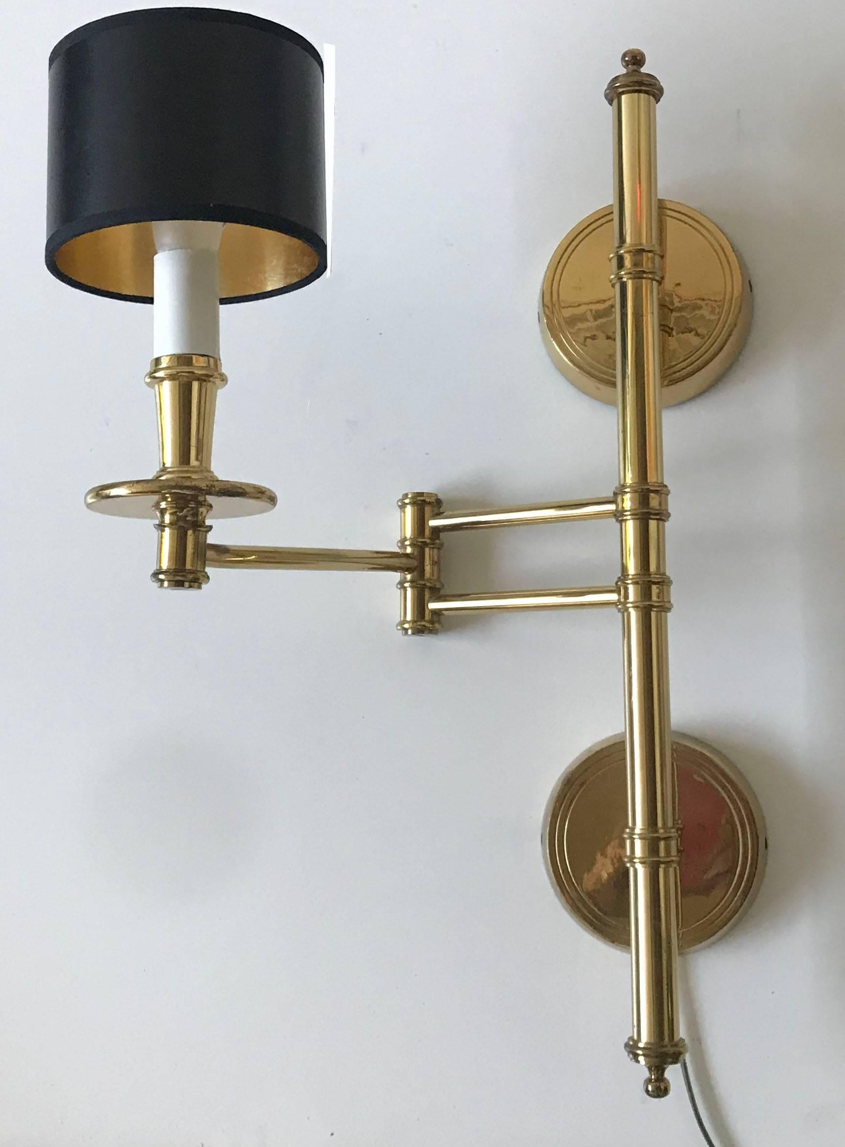 Superb pair of swing arm sconces 
$ 3450 for the pair of sconces
Measures: Closed 11 inches W, open 16 inches W.