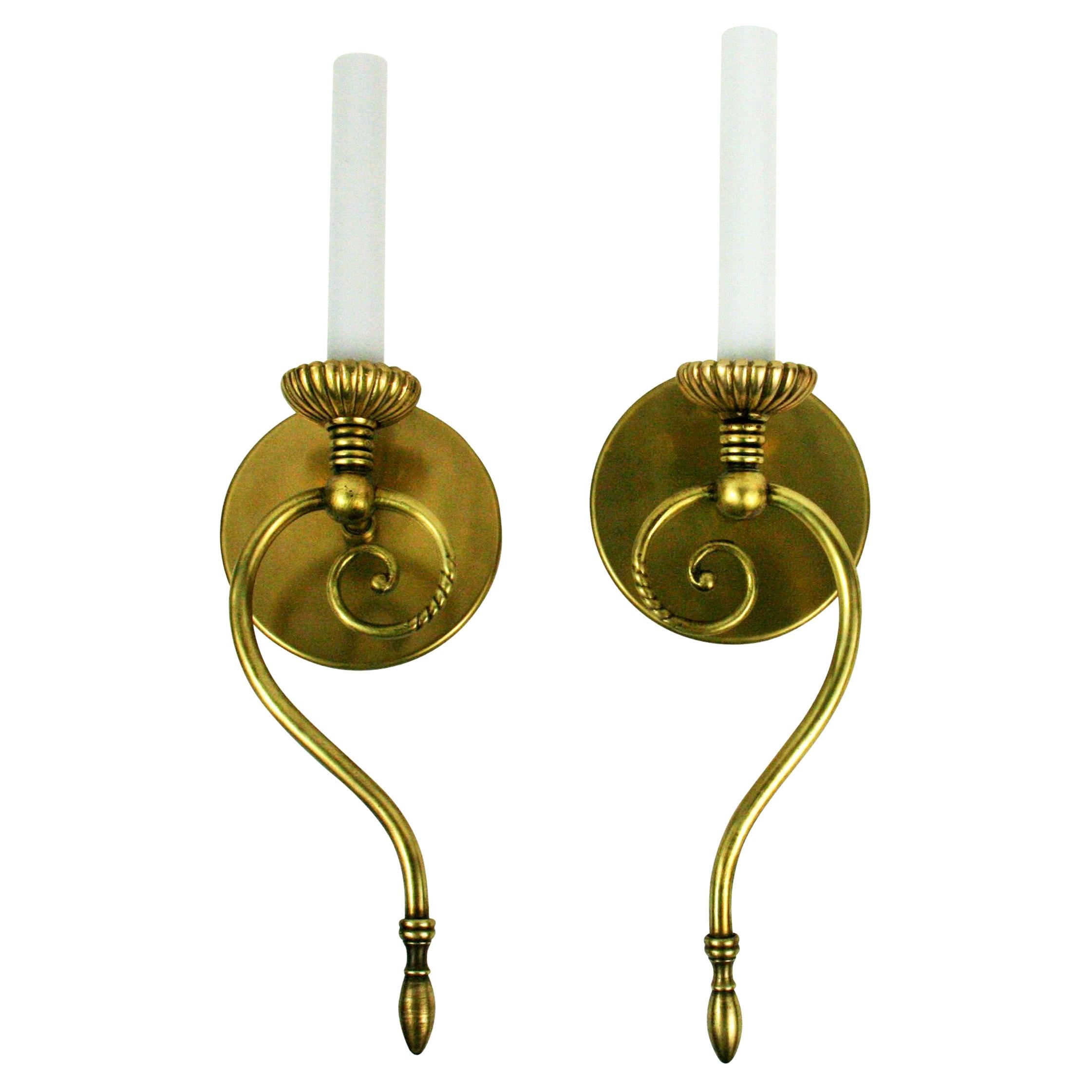 Pair of Swirled Brass Mid Century  Sconces