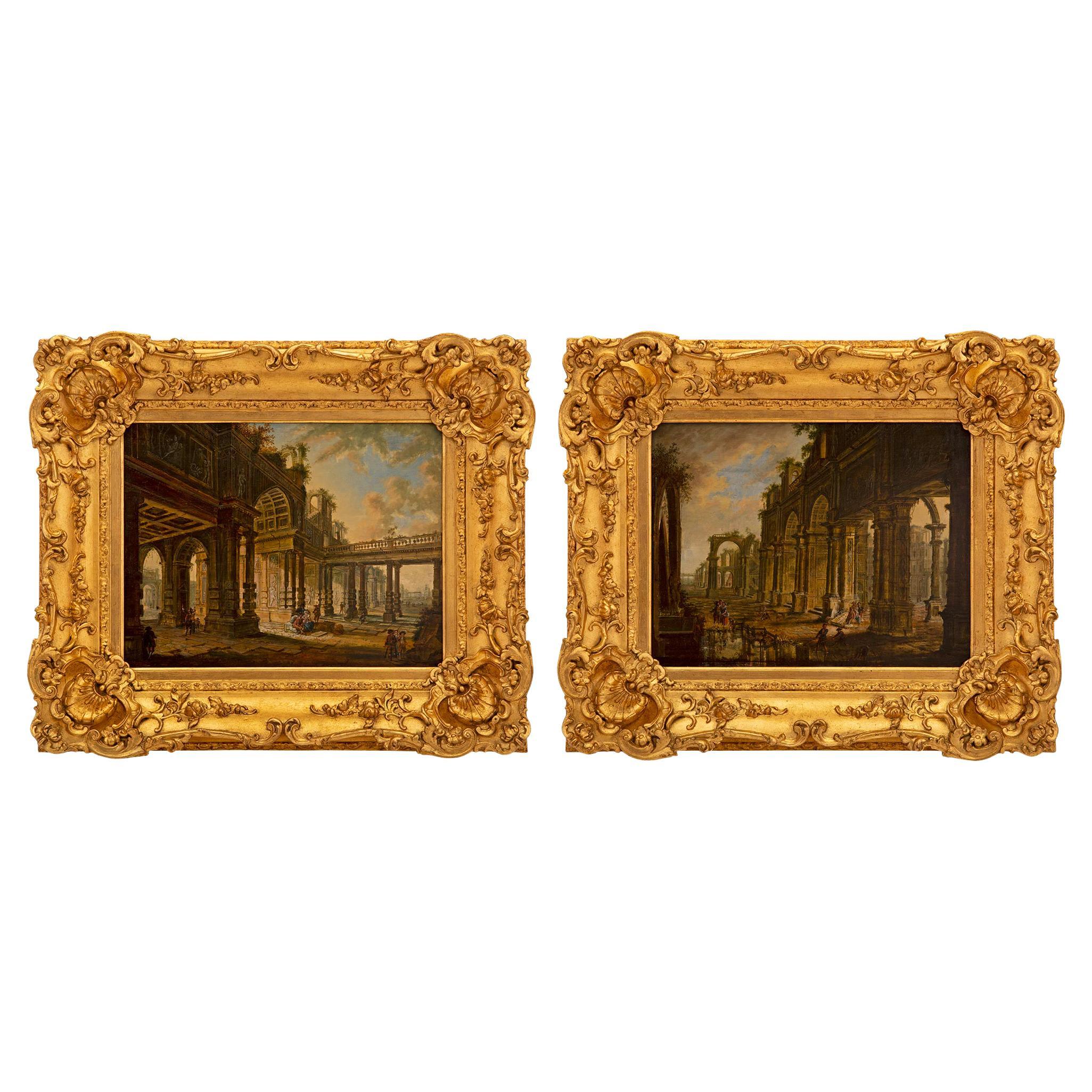 Paire de peintures baroques suisses du 18ème siècle de style St. à l'huile sur chêne
