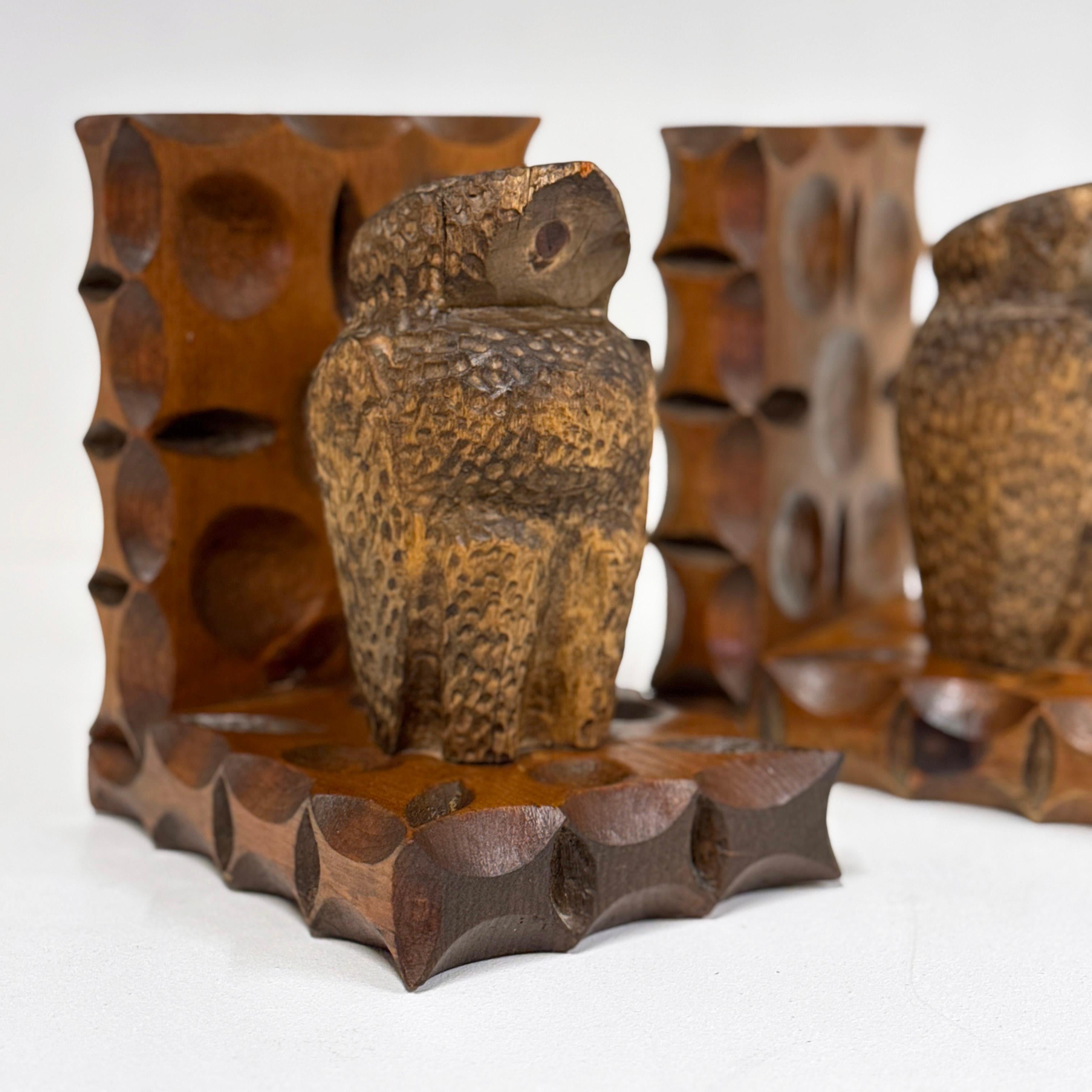 Carved Pair of Swiss 1960's hand carved Brutalist book ends For Sale