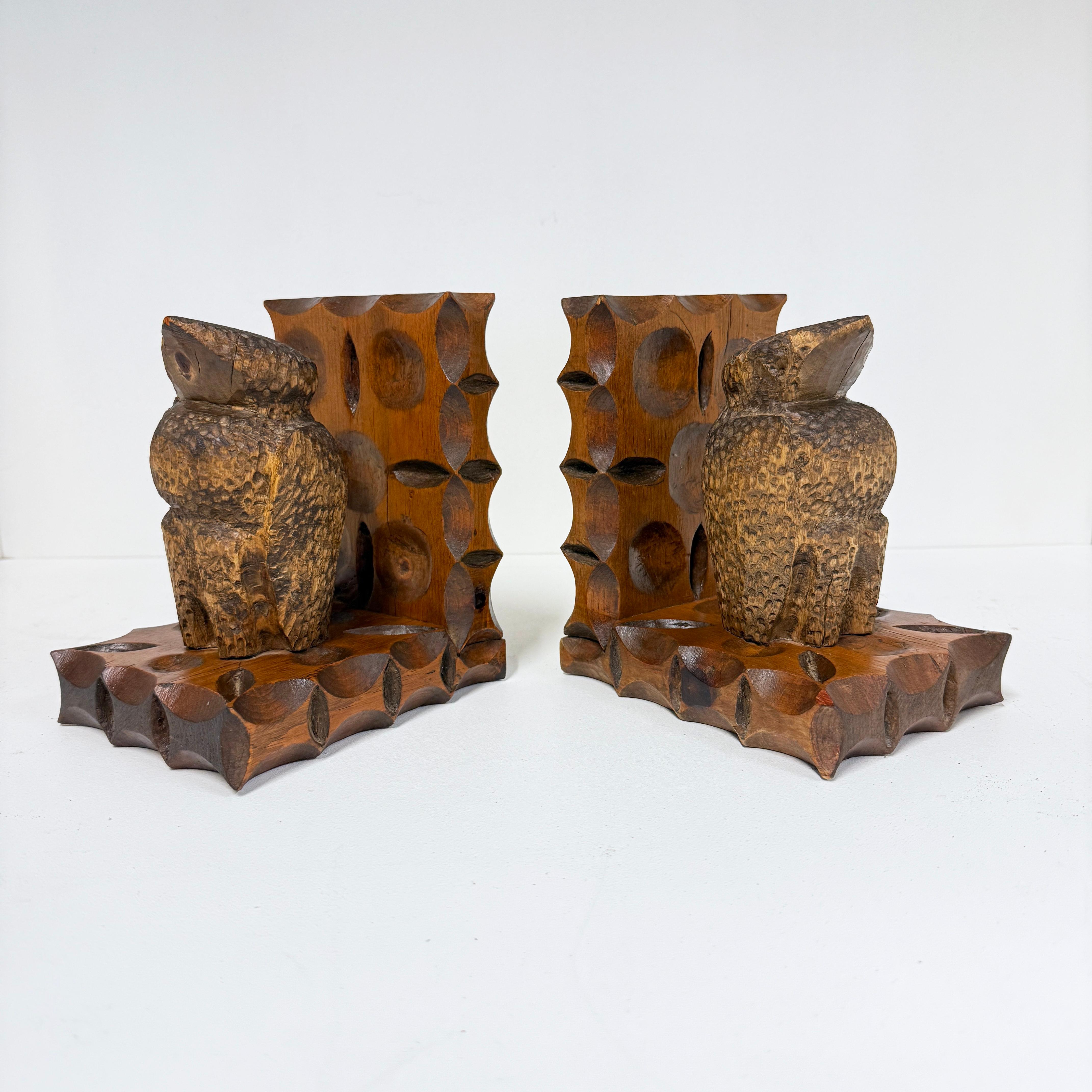 Mid-20th Century Pair of Swiss 1960's hand carved Brutalist book ends For Sale