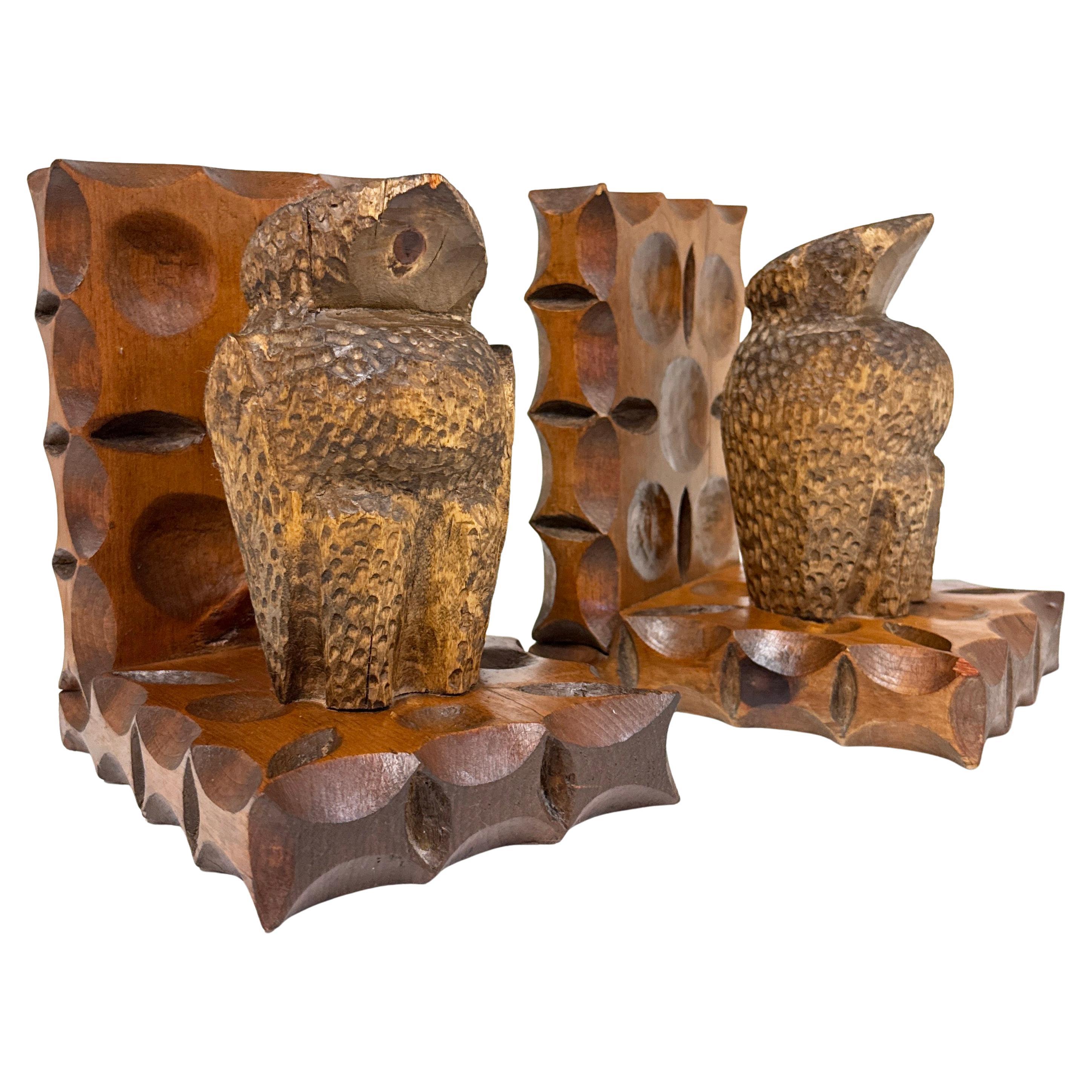 Pair of Swiss 1960's hand carved Brutalist book ends