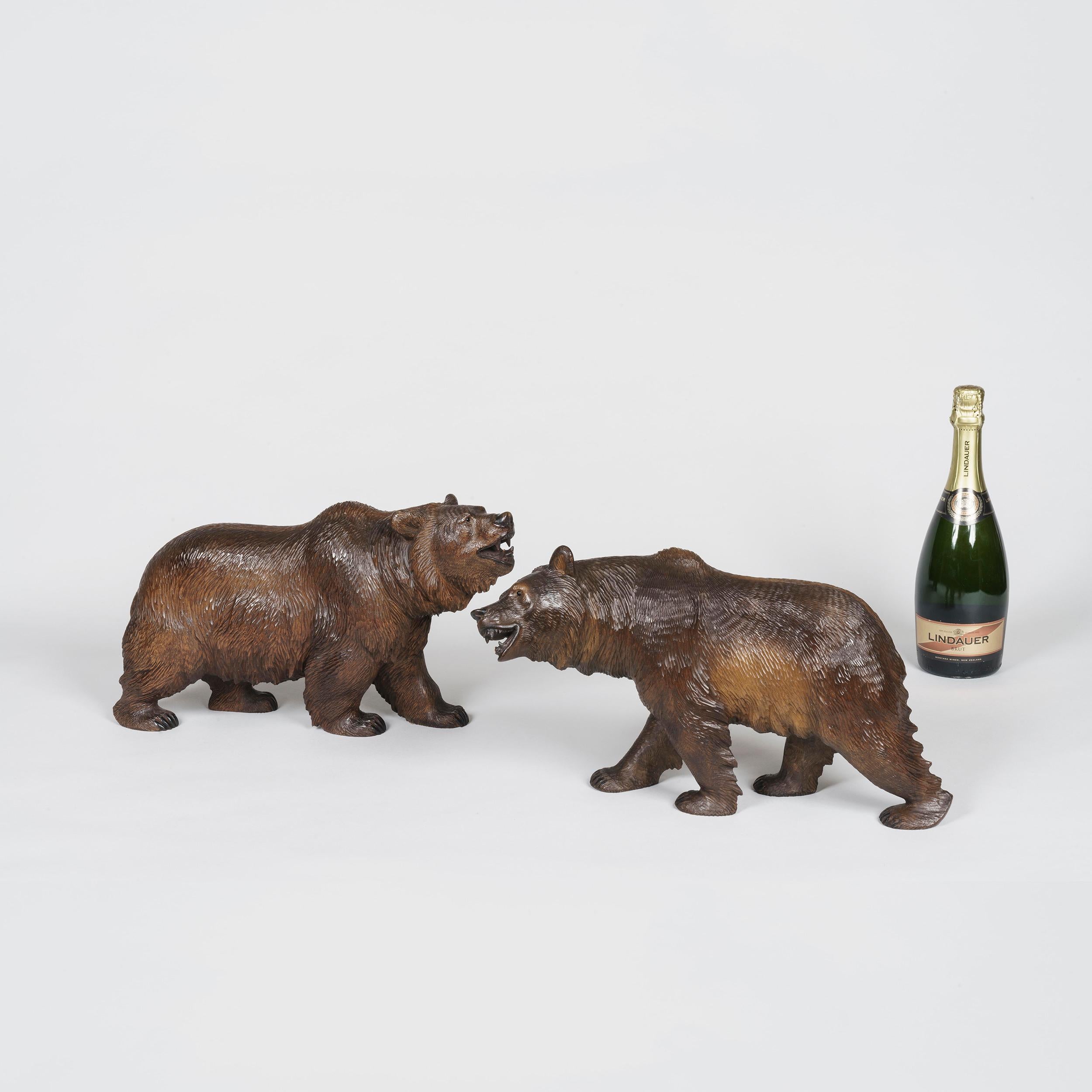 A pair of miniature black forest bear carvings

Constructed using linden wood, the animals naturalistically carved, and with colored highlights and glass eyes.
Brienz, circa 1890

Brienz, Bernese Oberland, Switzerland

Brienz, in the Bernese