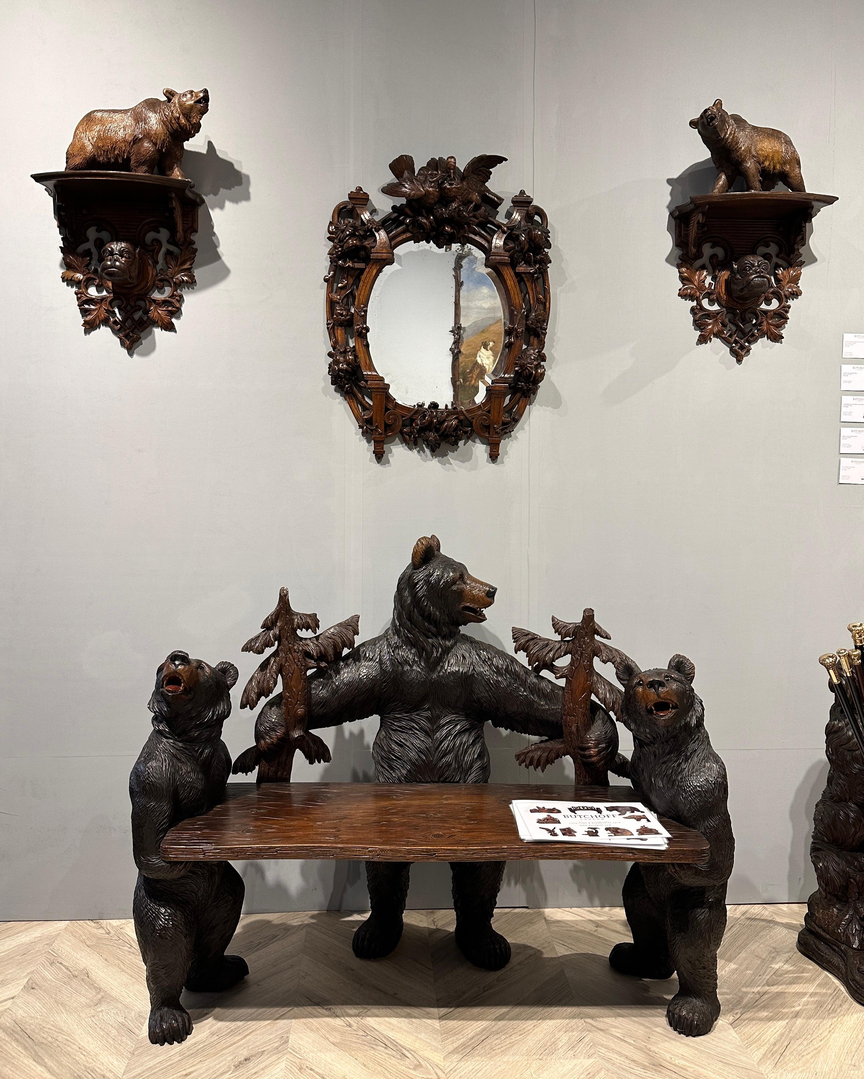 Wood Pair of Swiss 19th Century Bear Carvings from the Black Forest For Sale