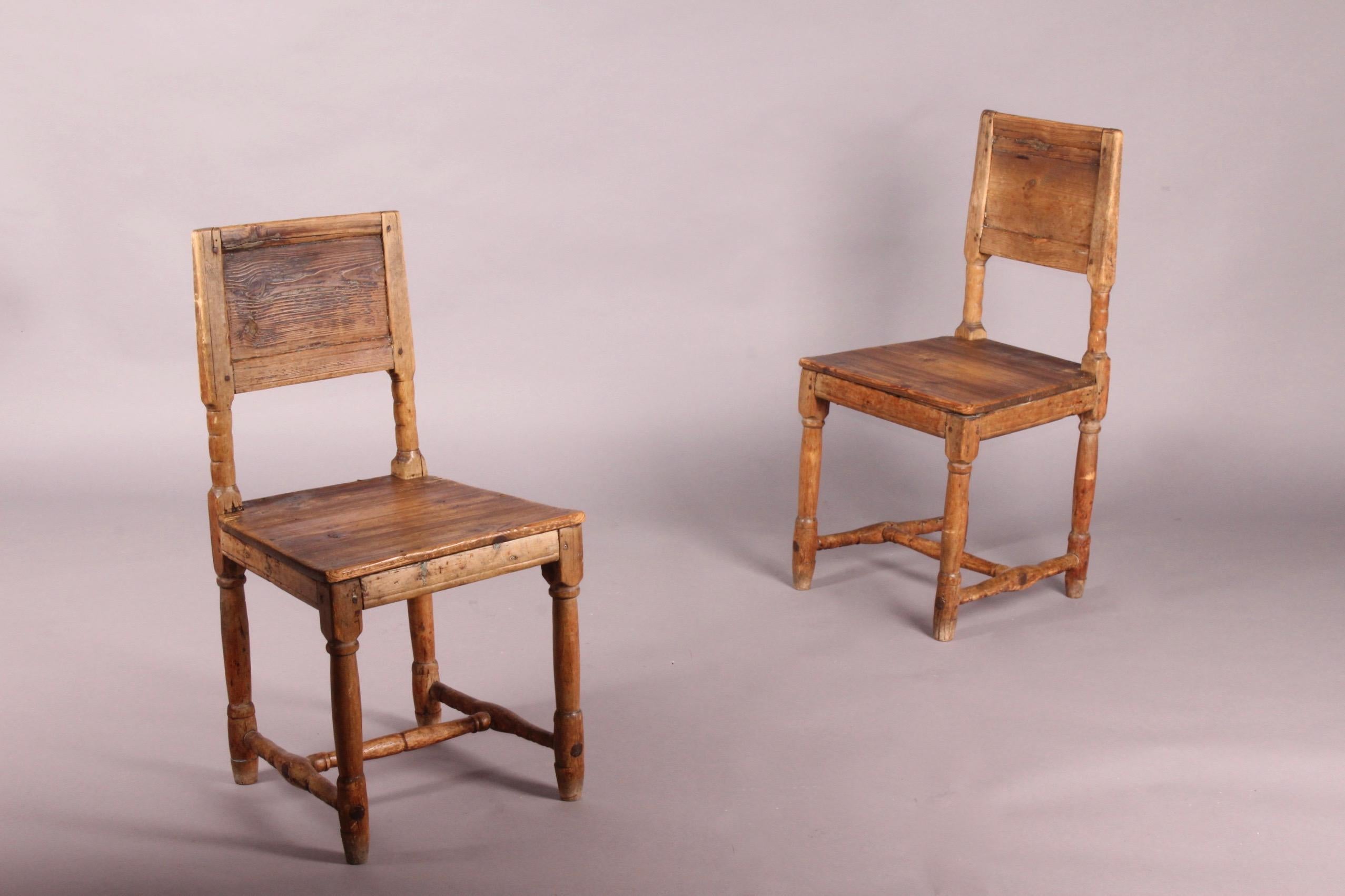 Wood Pair of Swiss Alp, folk art , Chairs