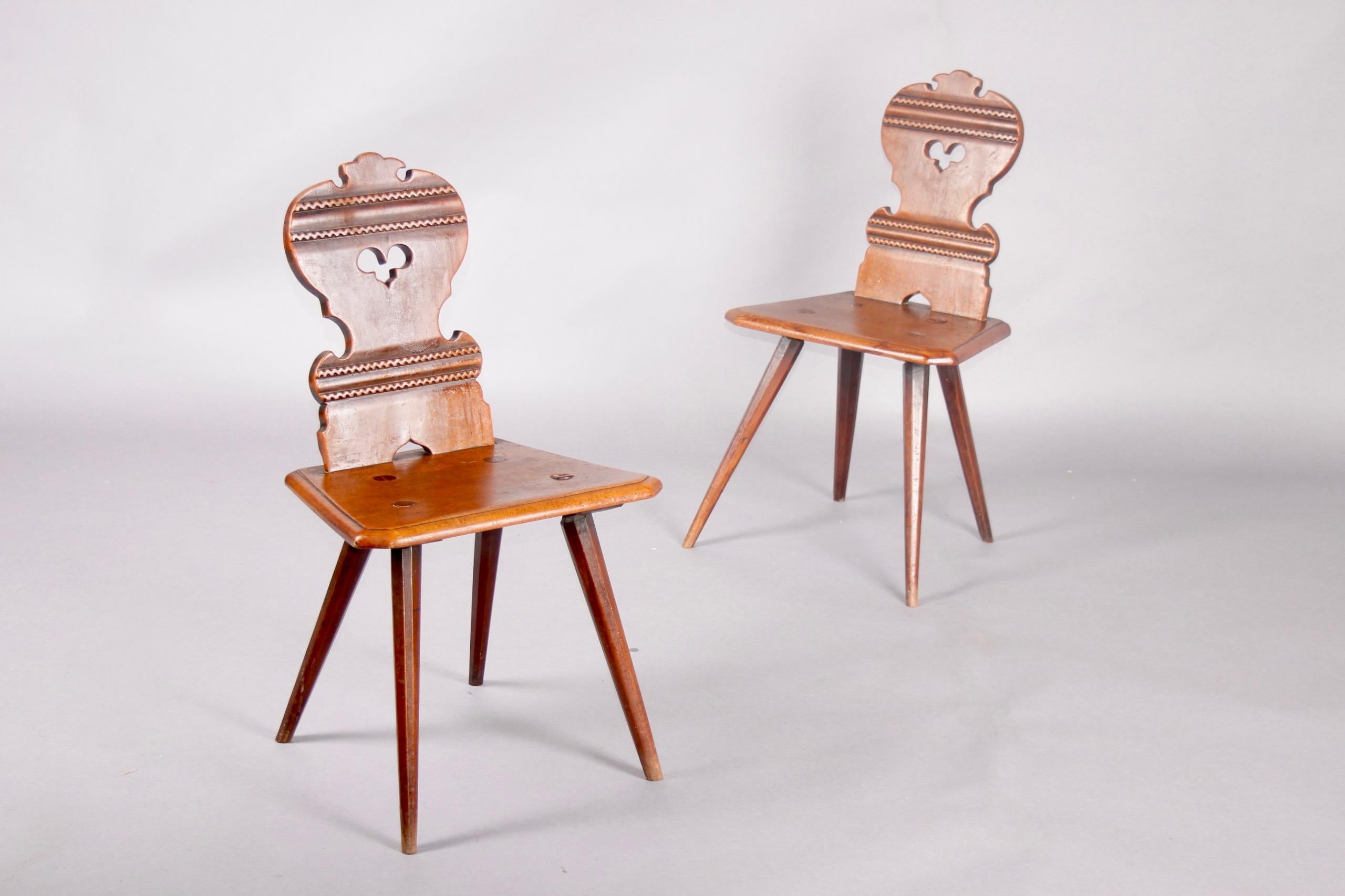 Pair of Swiss alp escabelle 