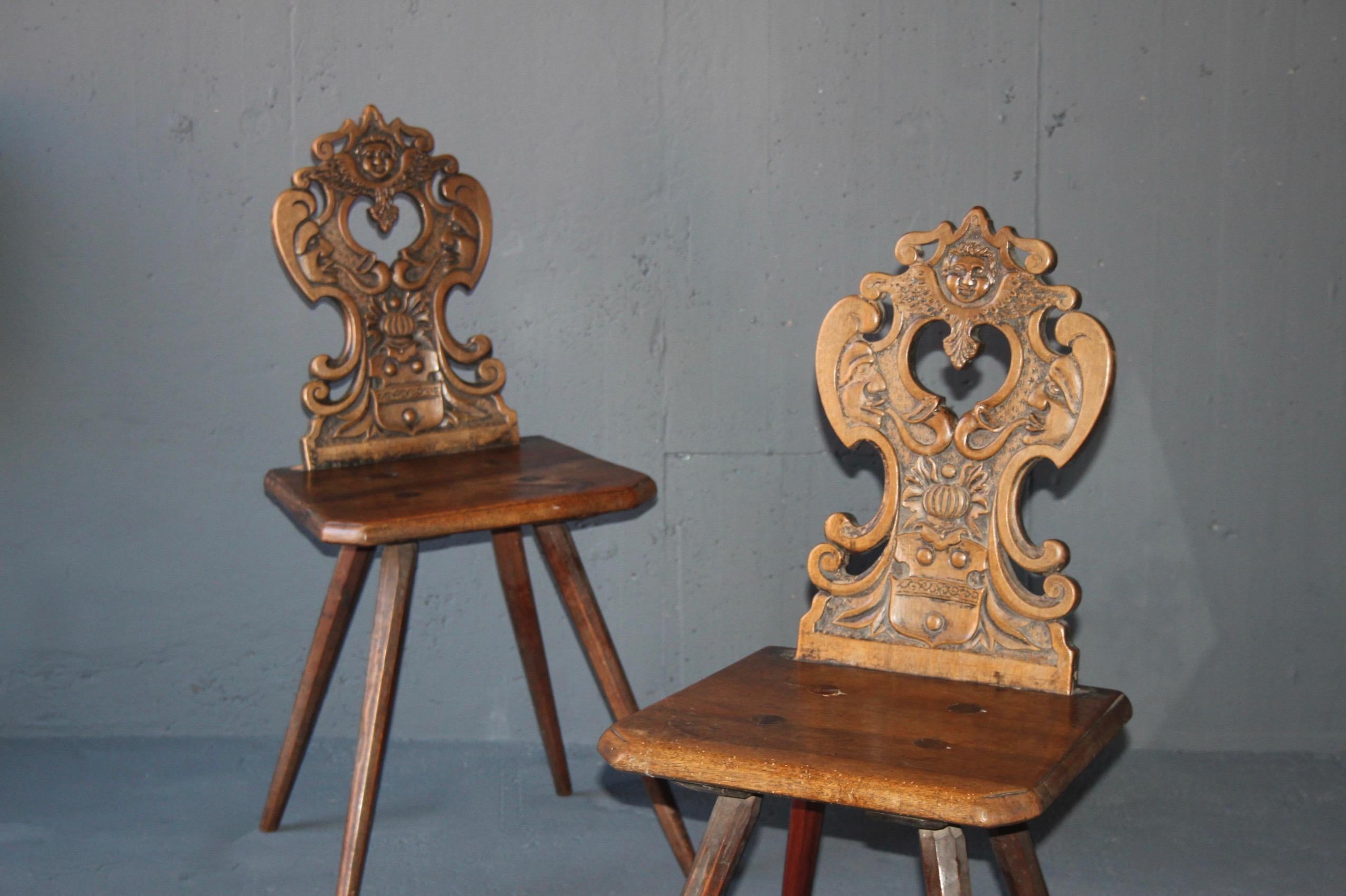 Pair of Swiss Alp, folk art  Escabelle 2