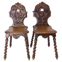 Pair of Swiss Alp Escabelles Oak, French Late 19th Century