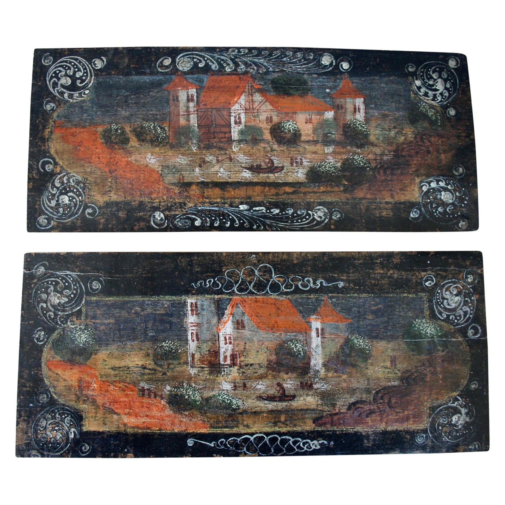 Pair of Swiss alp wall painted