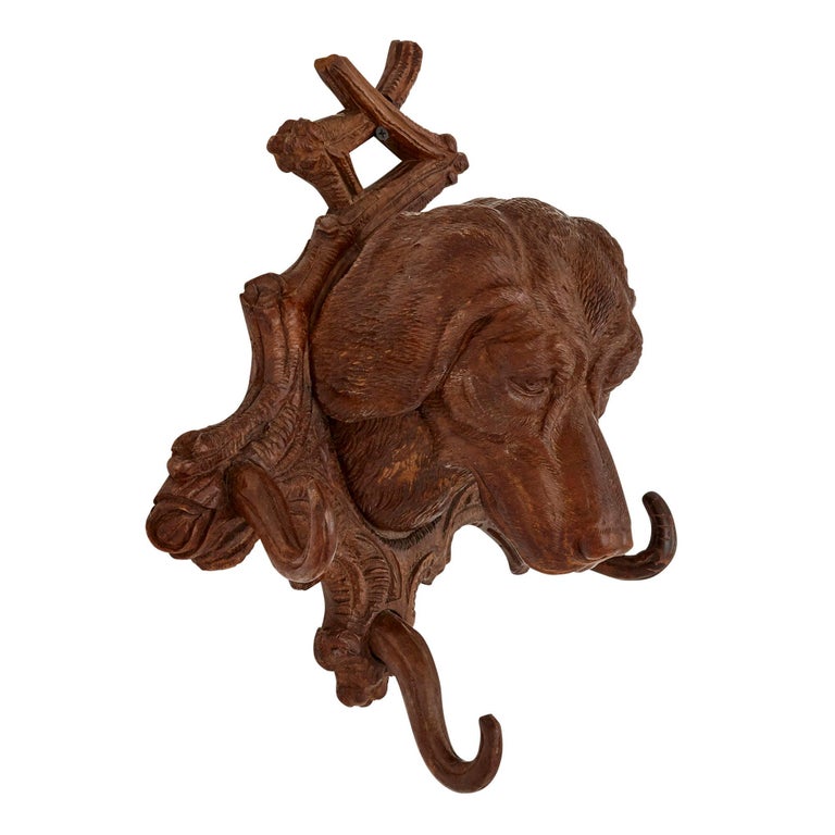 Pair of Swiss 'Black Forest' Dog and Wolf Coat Hooks at 1stDibs