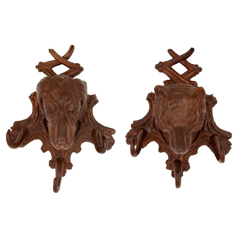 Pair of Swiss 'Black Forest' Dog and Wolf Coat Hooks at 1stDibs