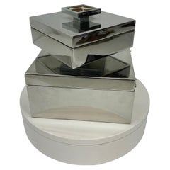 Pair of Swiss Hans Turnwald Chrome Boxes with Fur Inlaid Knob Top