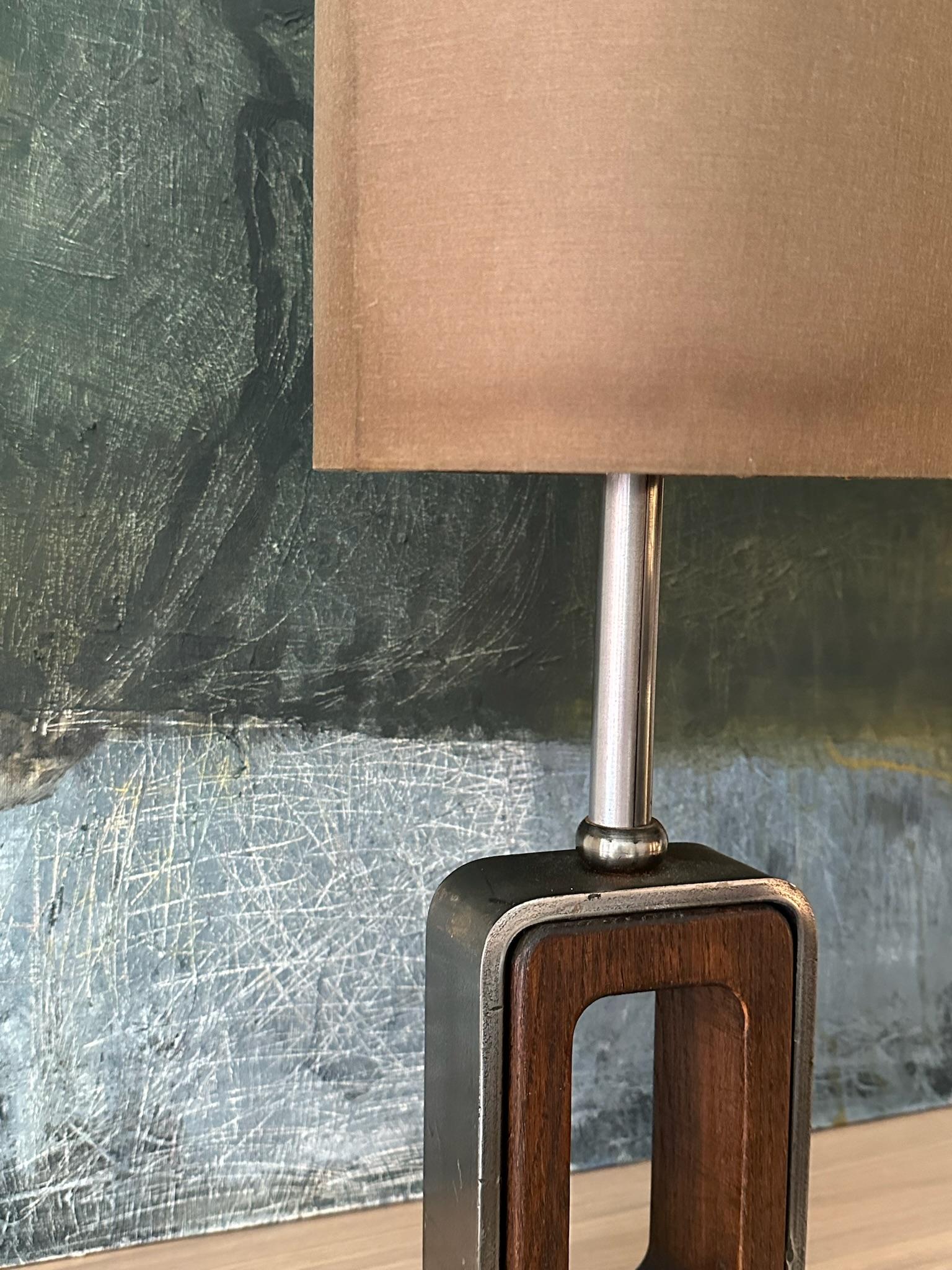19th Century Pair of Swiss Metal and Wood Table Lamps