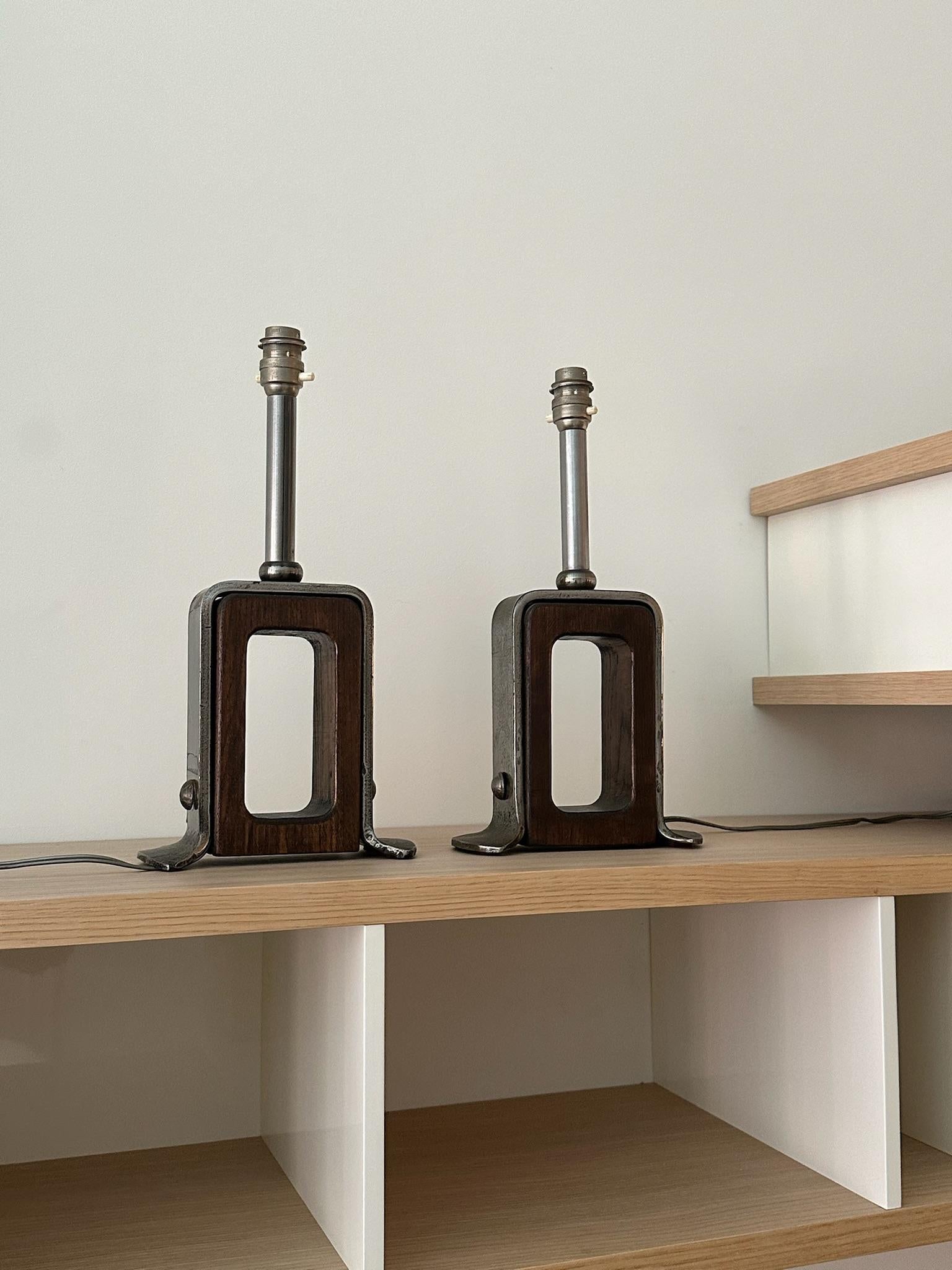 Pair of Swiss Metal and Wood Table Lamps 4