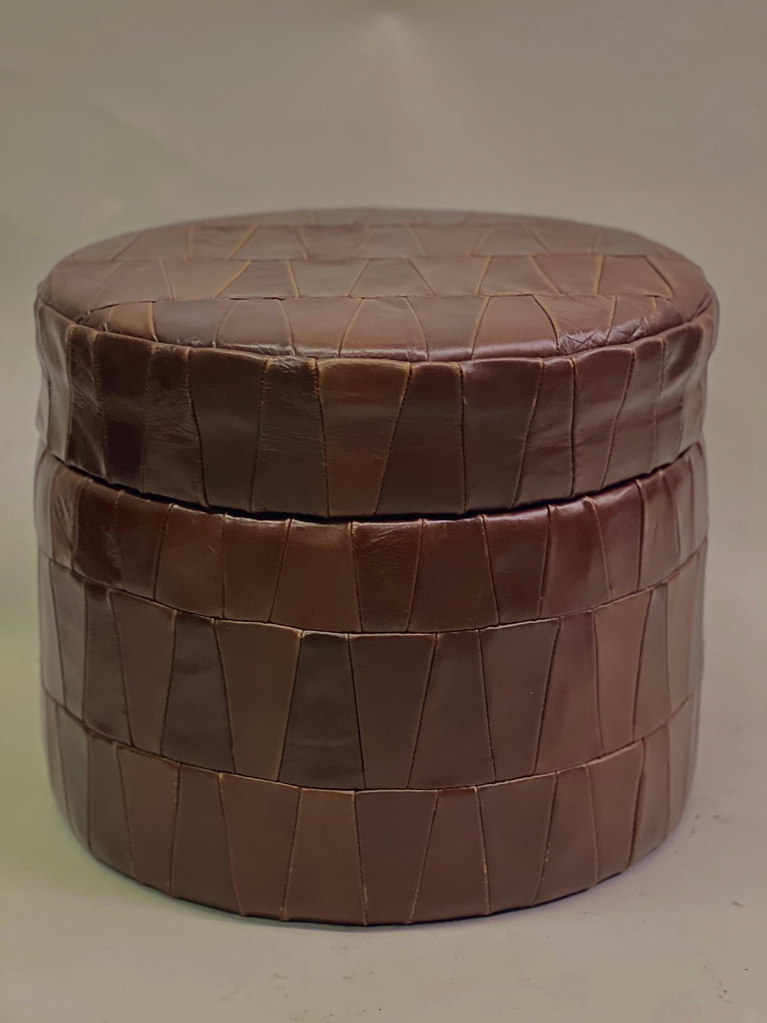 Pair of Swiss Modern Patchwork Leather Storage Ottomans/ Stools by De Sede, 1960 For Sale 8
