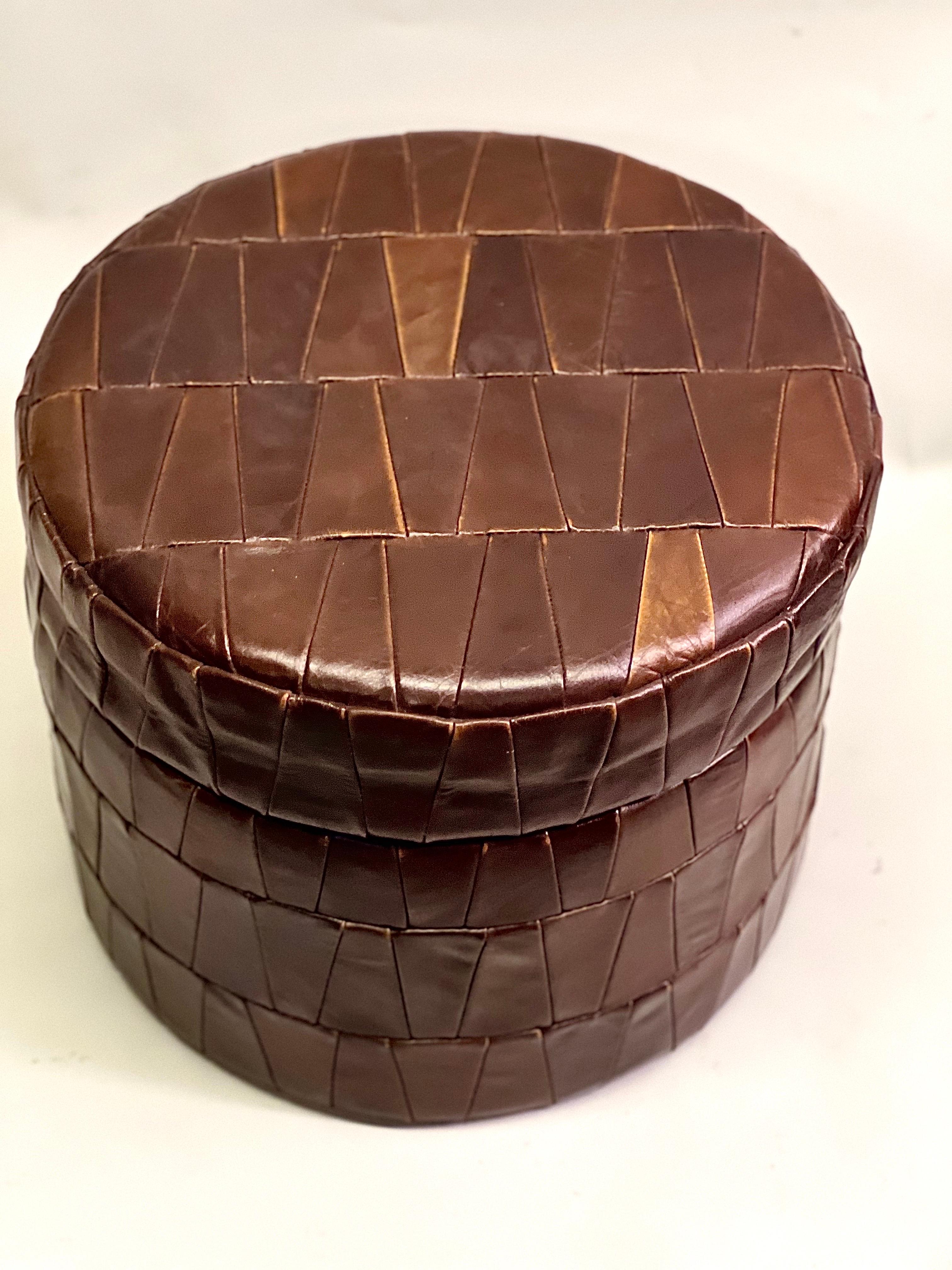 Pair of Swiss Modern Patchwork Leather Storage Ottomans/ Stools by De Sede, 1960 For Sale 2