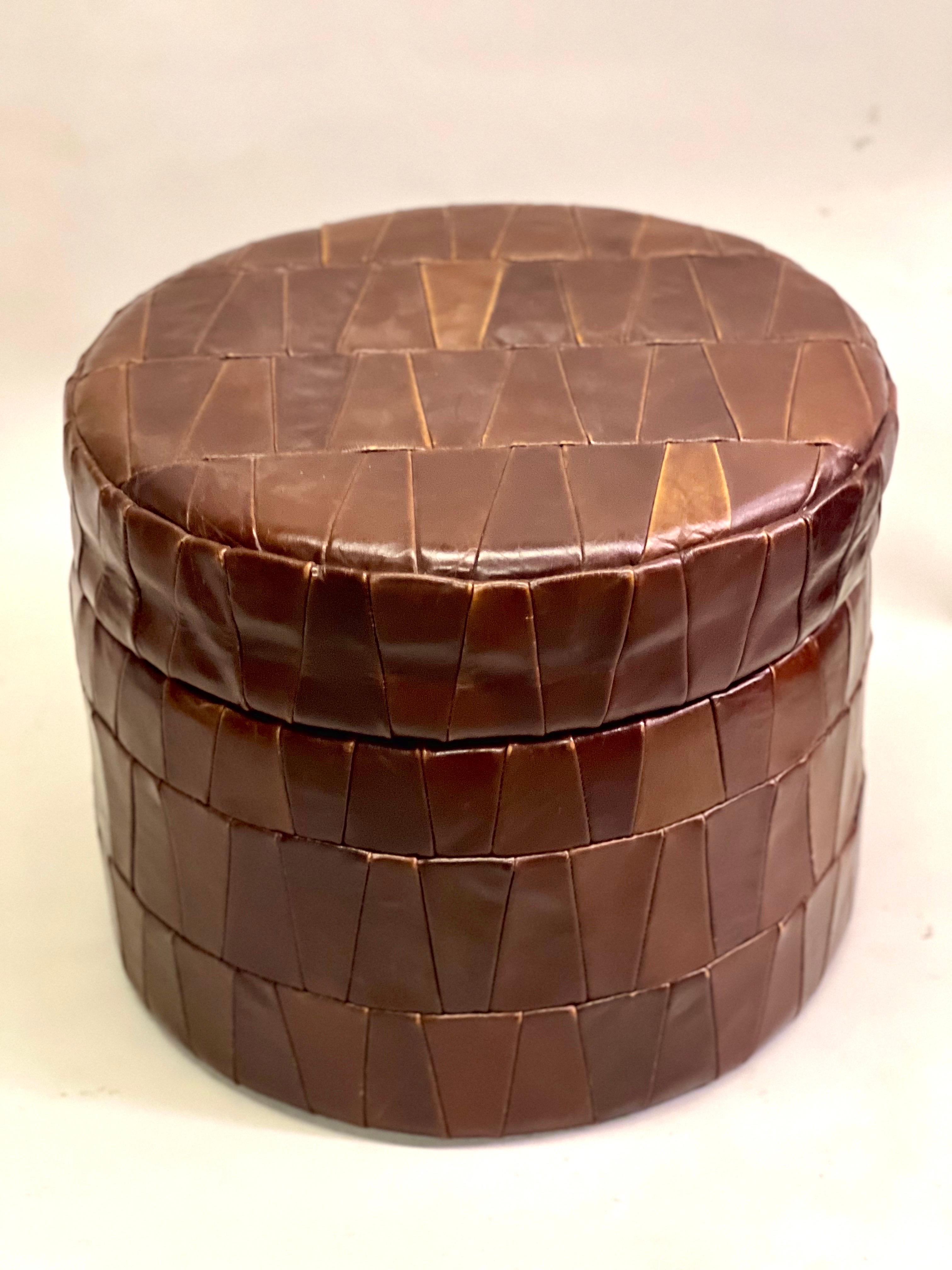 Pair of Swiss Modern Patchwork Leather Storage Ottomans/ Stools by De Sede, 1960 For Sale 3