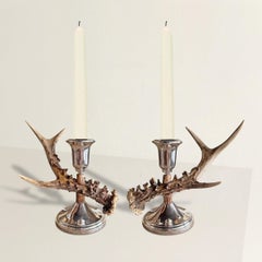 Pair of Swiss Roe Deer Candlesticks