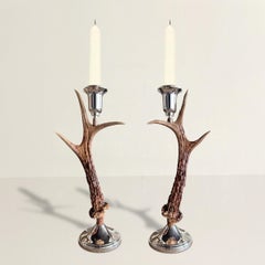 Pair of Swiss Roe Deer Candlesticks