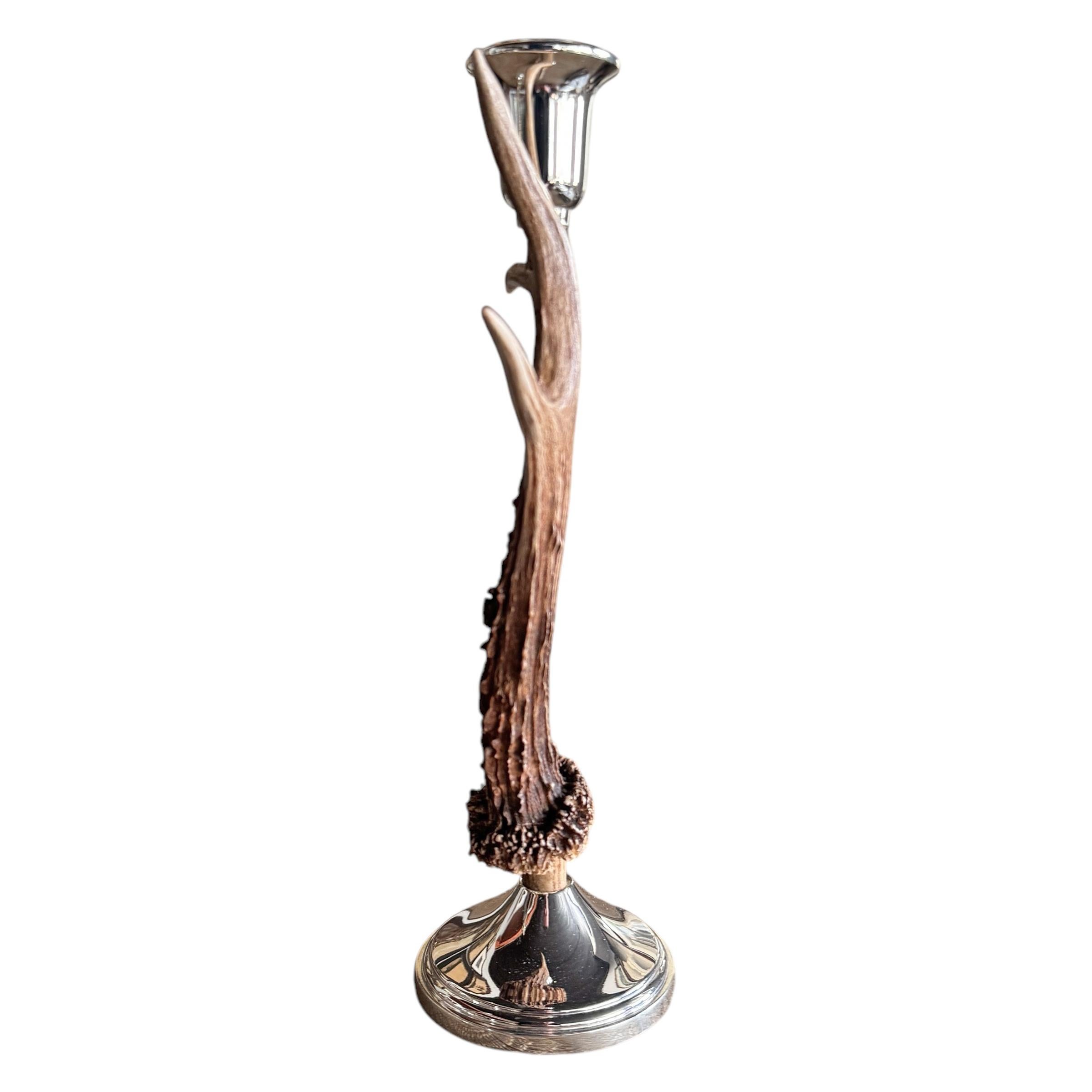 Antler Pair of Swiss Roe Deer Candlesticks For Sale