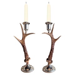 Pareja de candeleros de corzo suizo