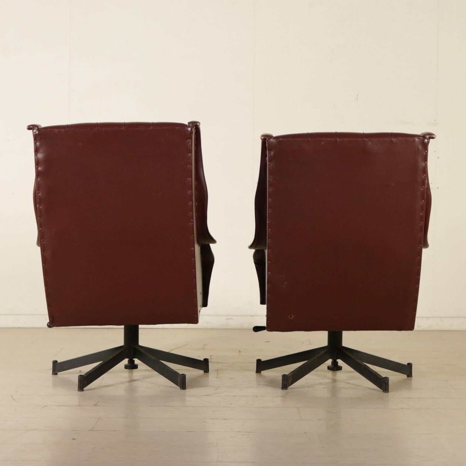 Pair of Swivel Armchairs Leatherette Metal Vintage, Italy, 1960s 5