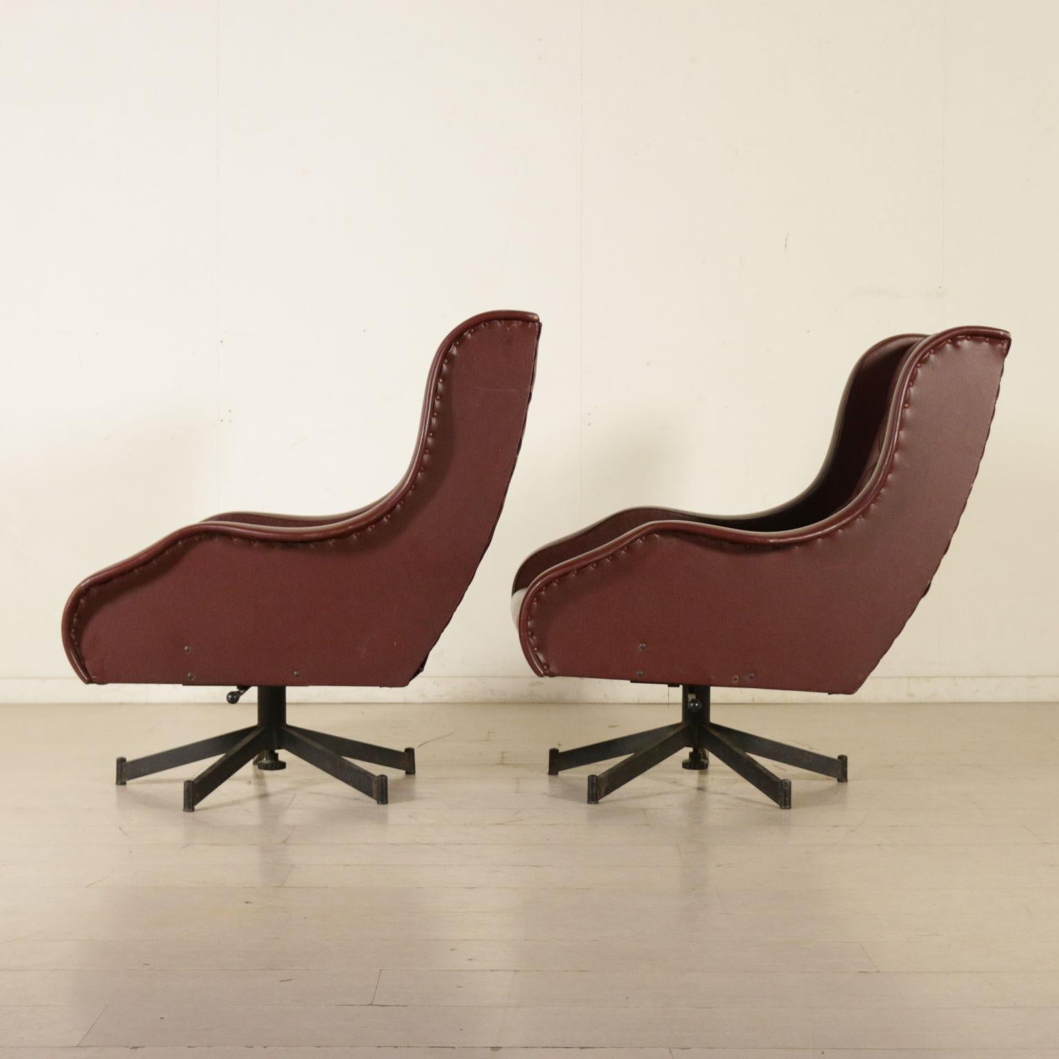Pair of Swivel Armchairs Leatherette Metal Vintage, Italy, 1960s 6