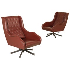 Pair of Swivel Armchairs Leatherette Metal Vintage, Italy, 1960s