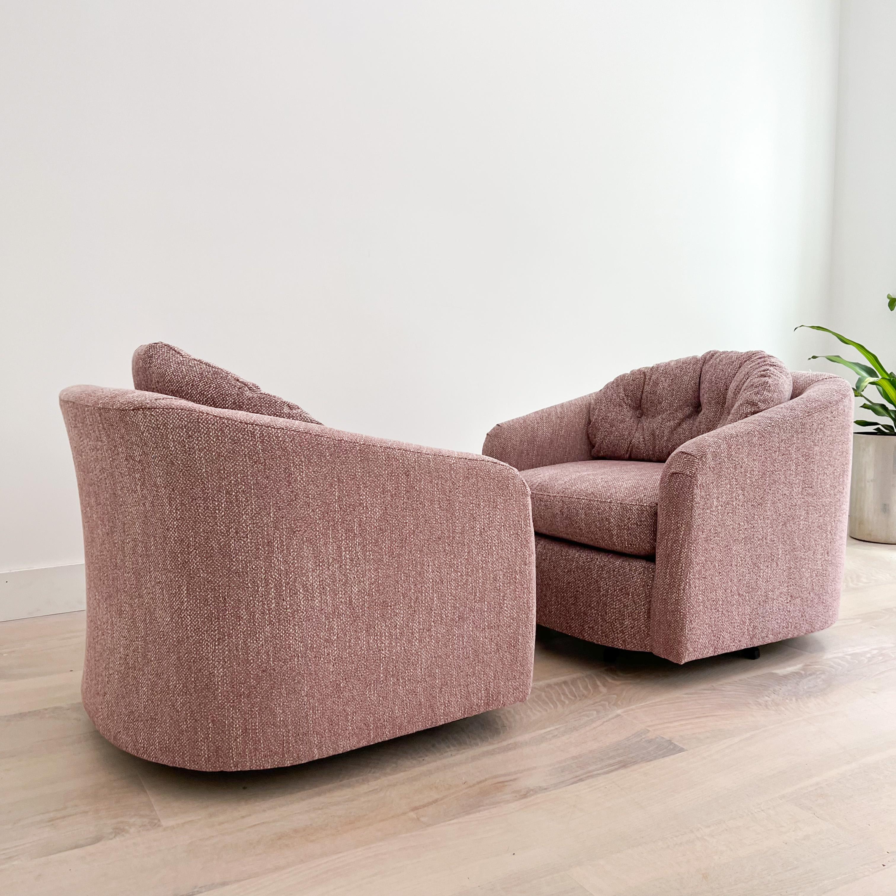 Pair of Swivel Barrel Swivel Lounge Chairs, New Upholstery, circa 1970s 6