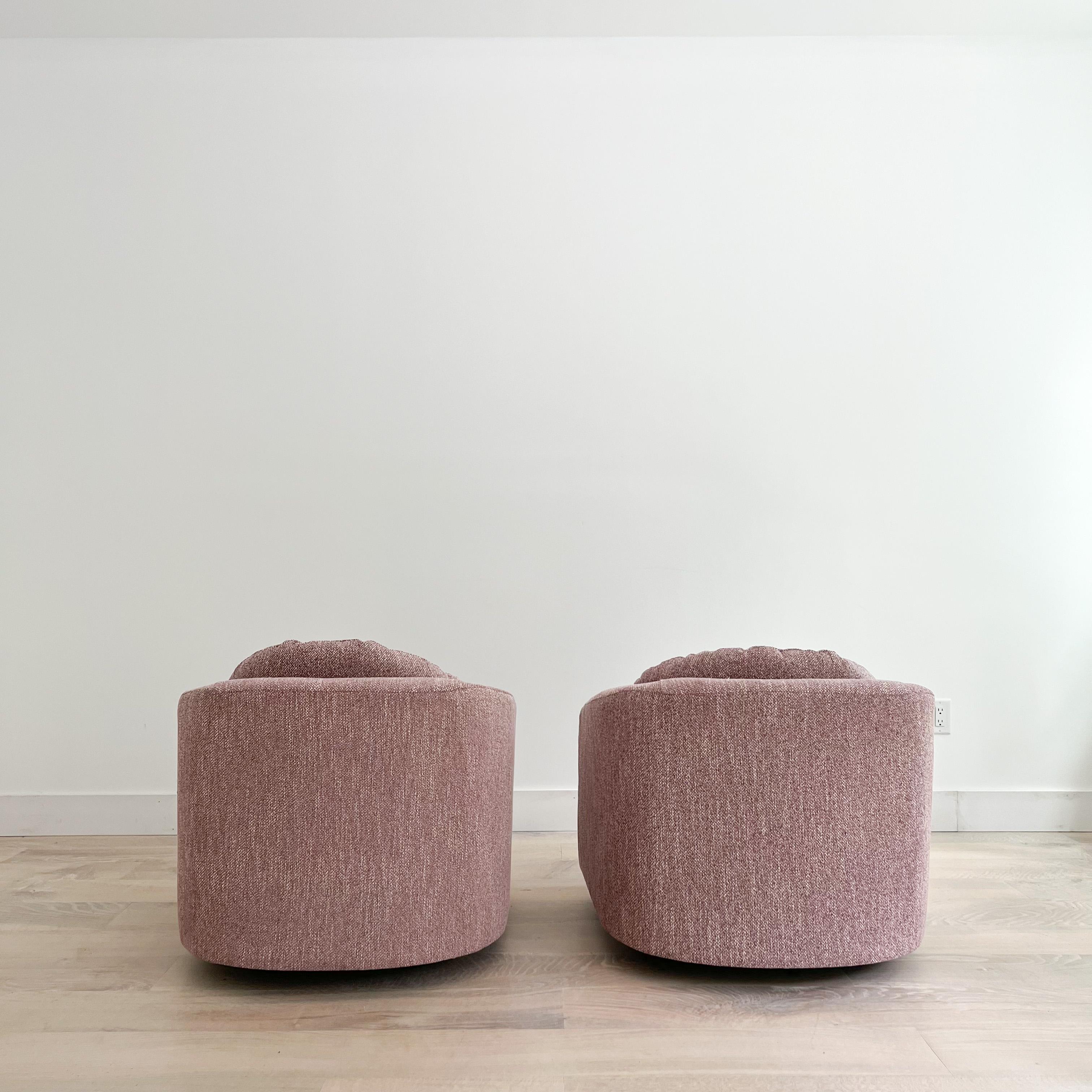 Pair of Swivel Barrel Swivel Lounge Chairs, New Upholstery, circa 1970s 9
