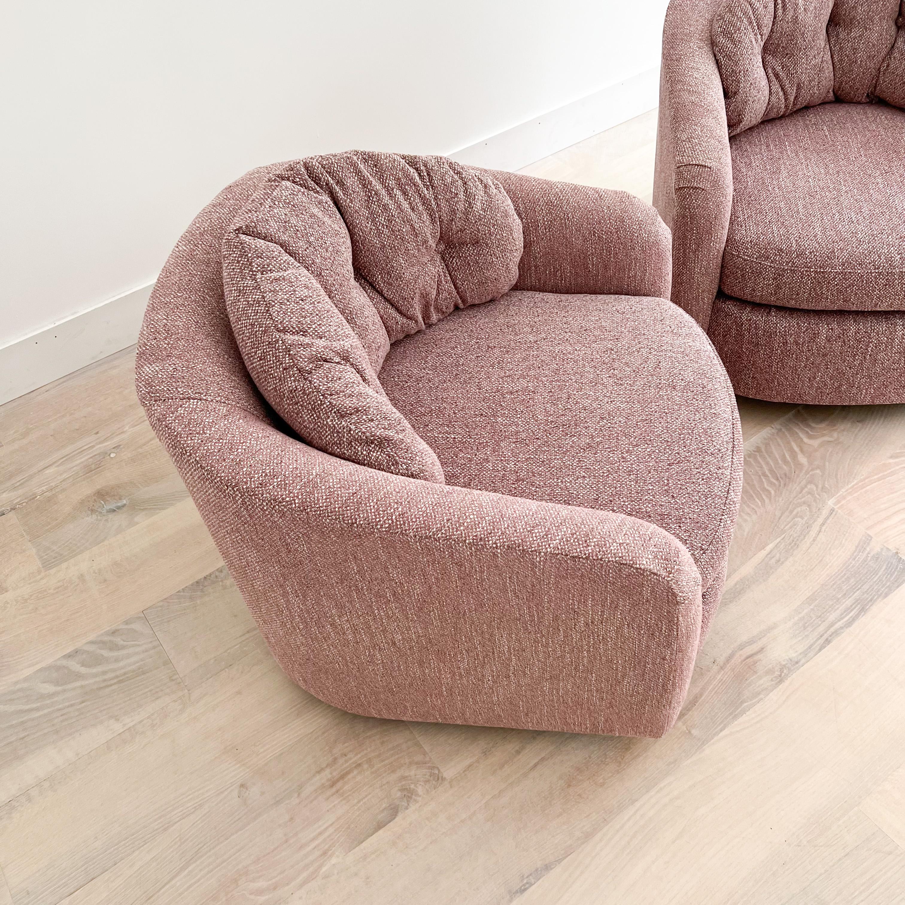 Mid-Century Modern Pair of Swivel Barrel Swivel Lounge Chairs, New Upholstery, circa 1970s