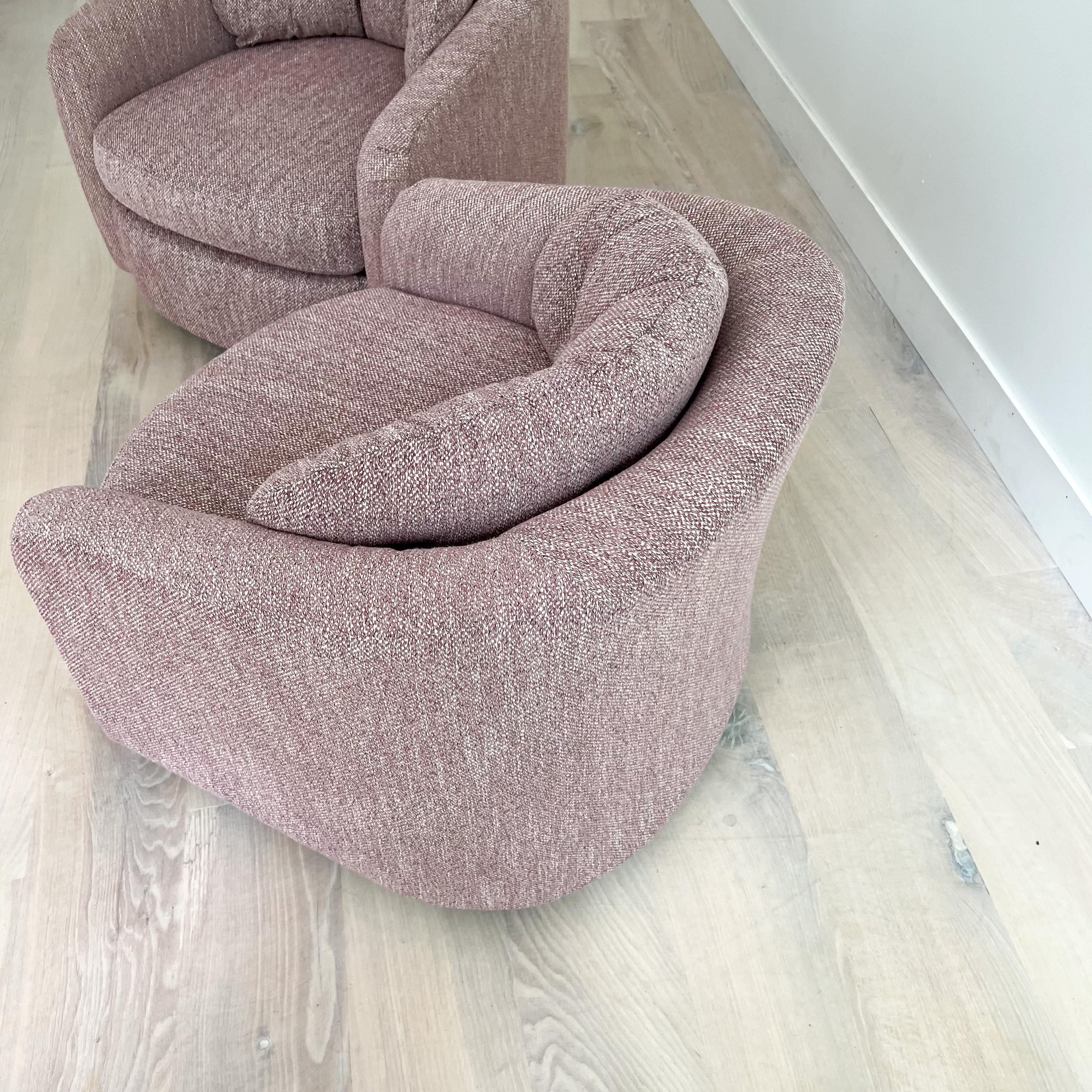 Pair of Swivel Barrel Swivel Lounge Chairs, New Upholstery, circa 1970s 1
