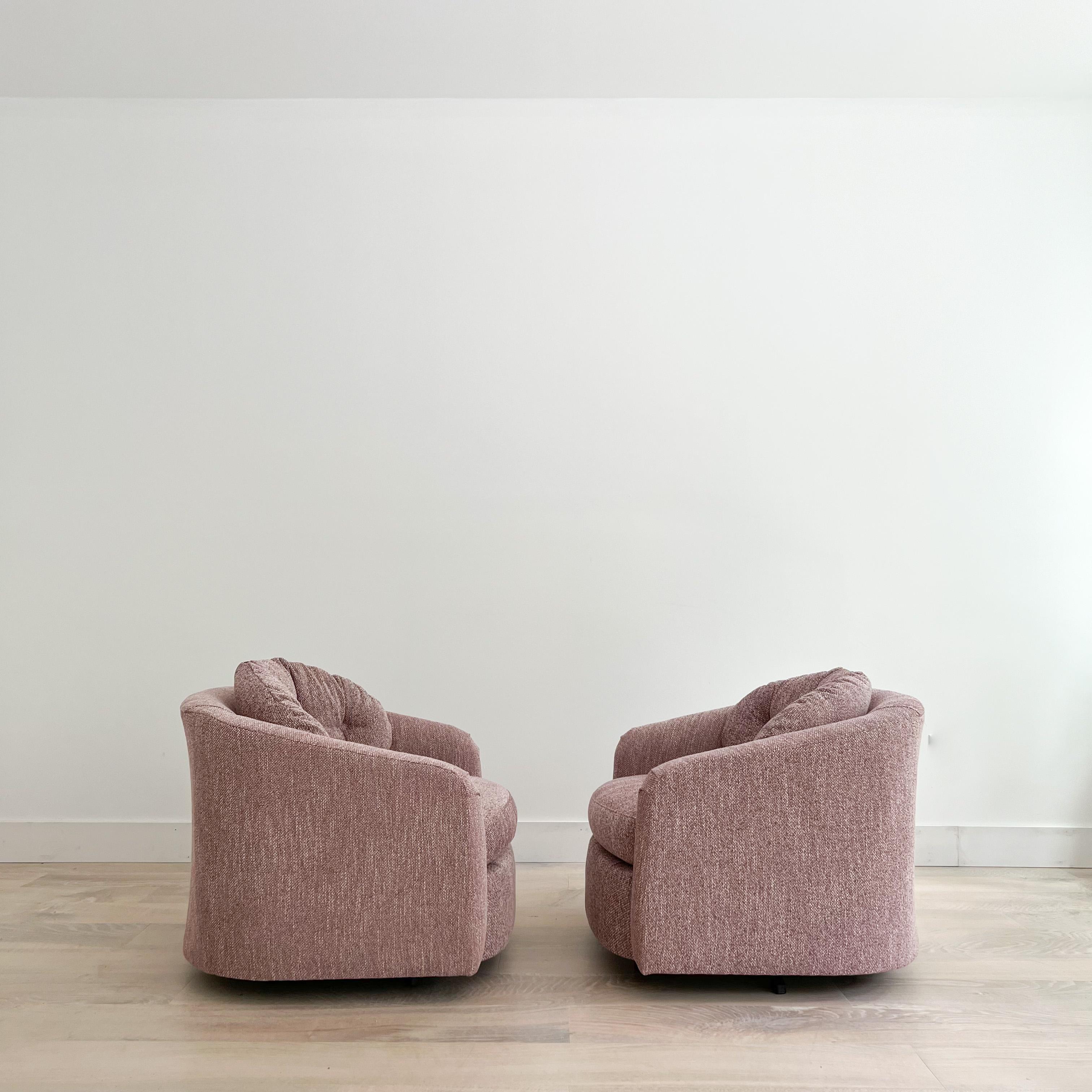 Pair of Swivel Barrel Swivel Lounge Chairs, New Upholstery, circa 1970s 2