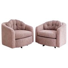 Pair of Swivel Barrel Swivel Lounge Chairs, New Upholstery, circa 1970s