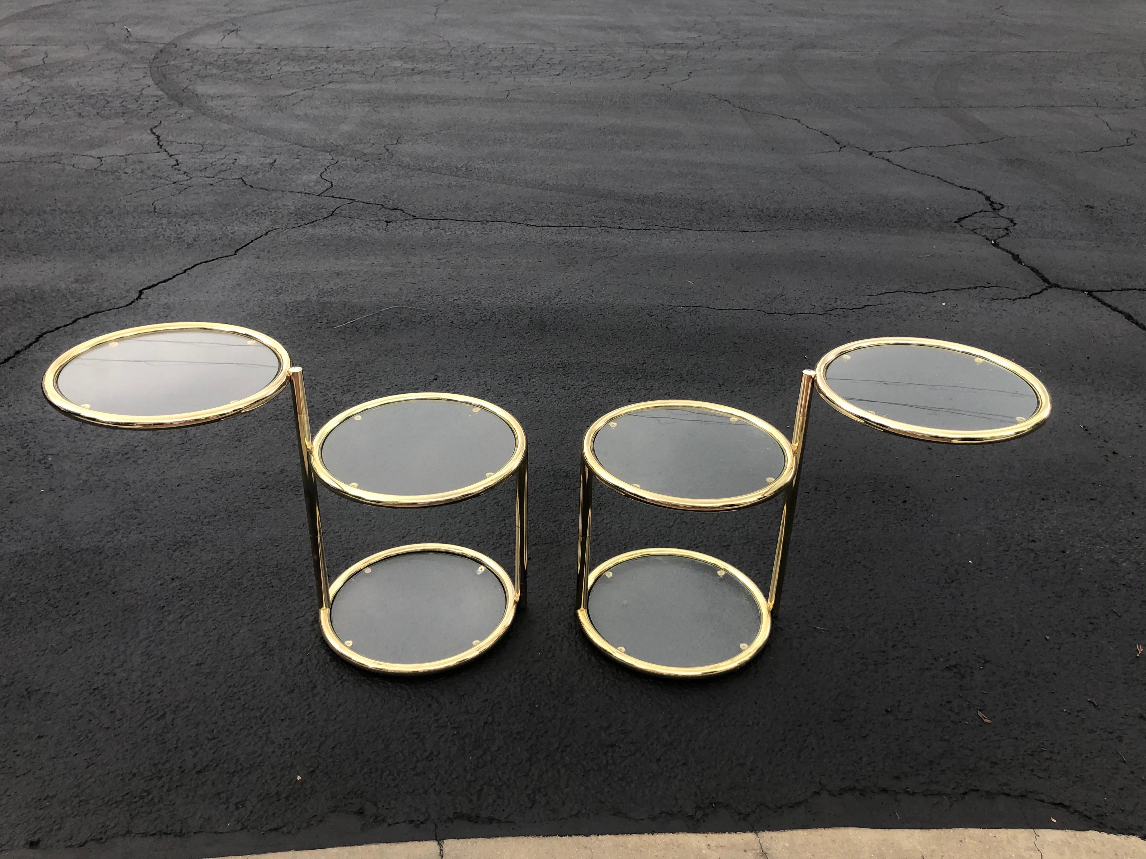Pair of Swivel Brass and Glass End Tables For Sale 5