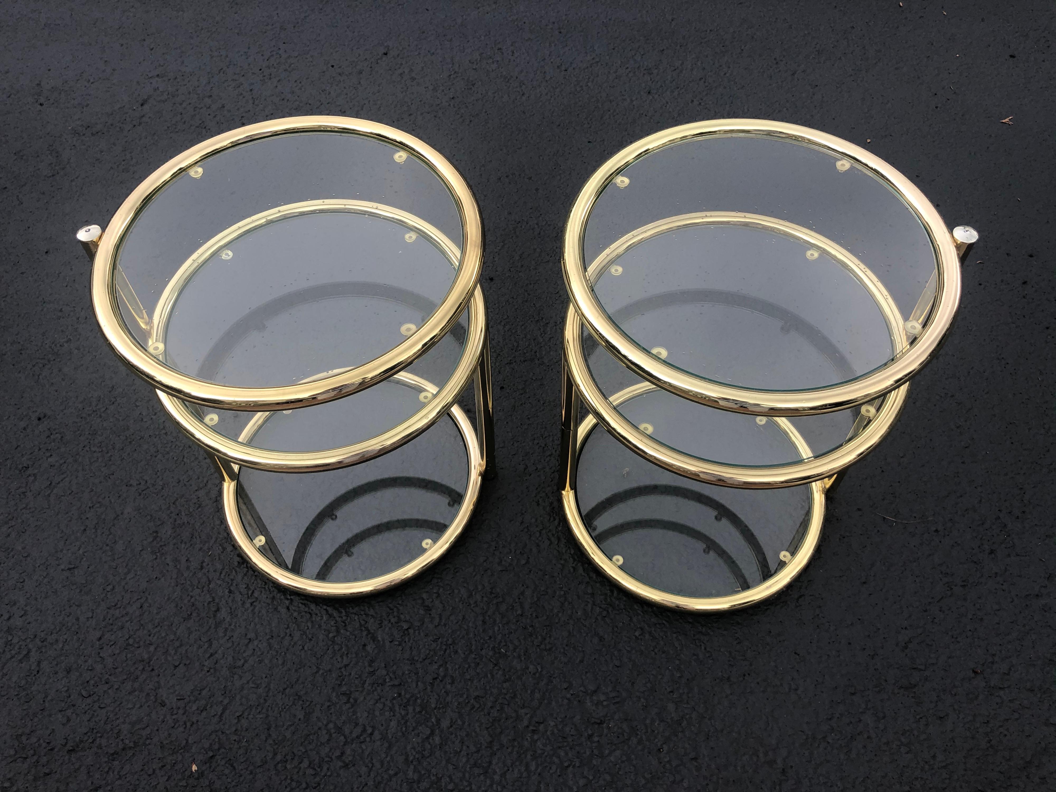 Pair of Swivel Brass and Glass End Tables For Sale 6