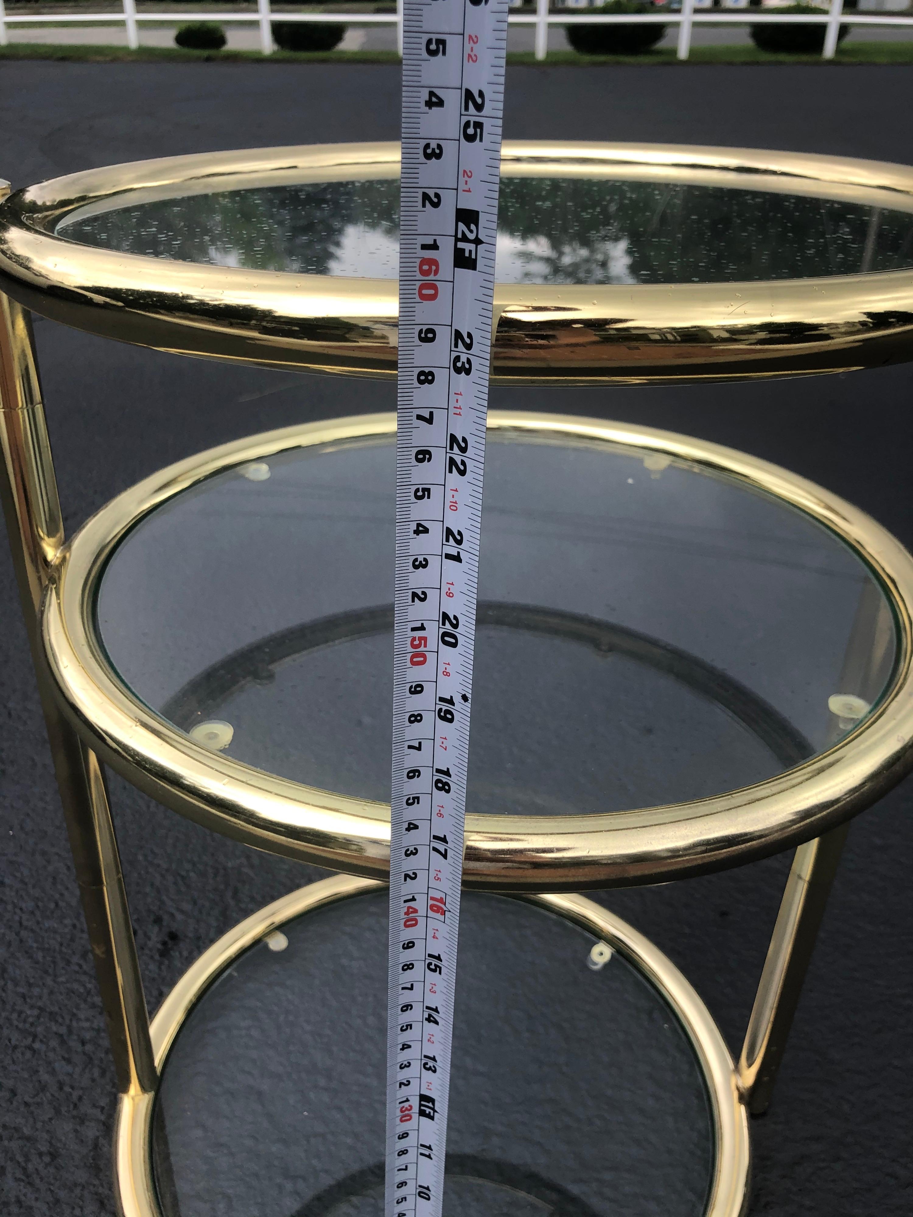 Pair of Swivel Brass and Glass End Tables For Sale 9