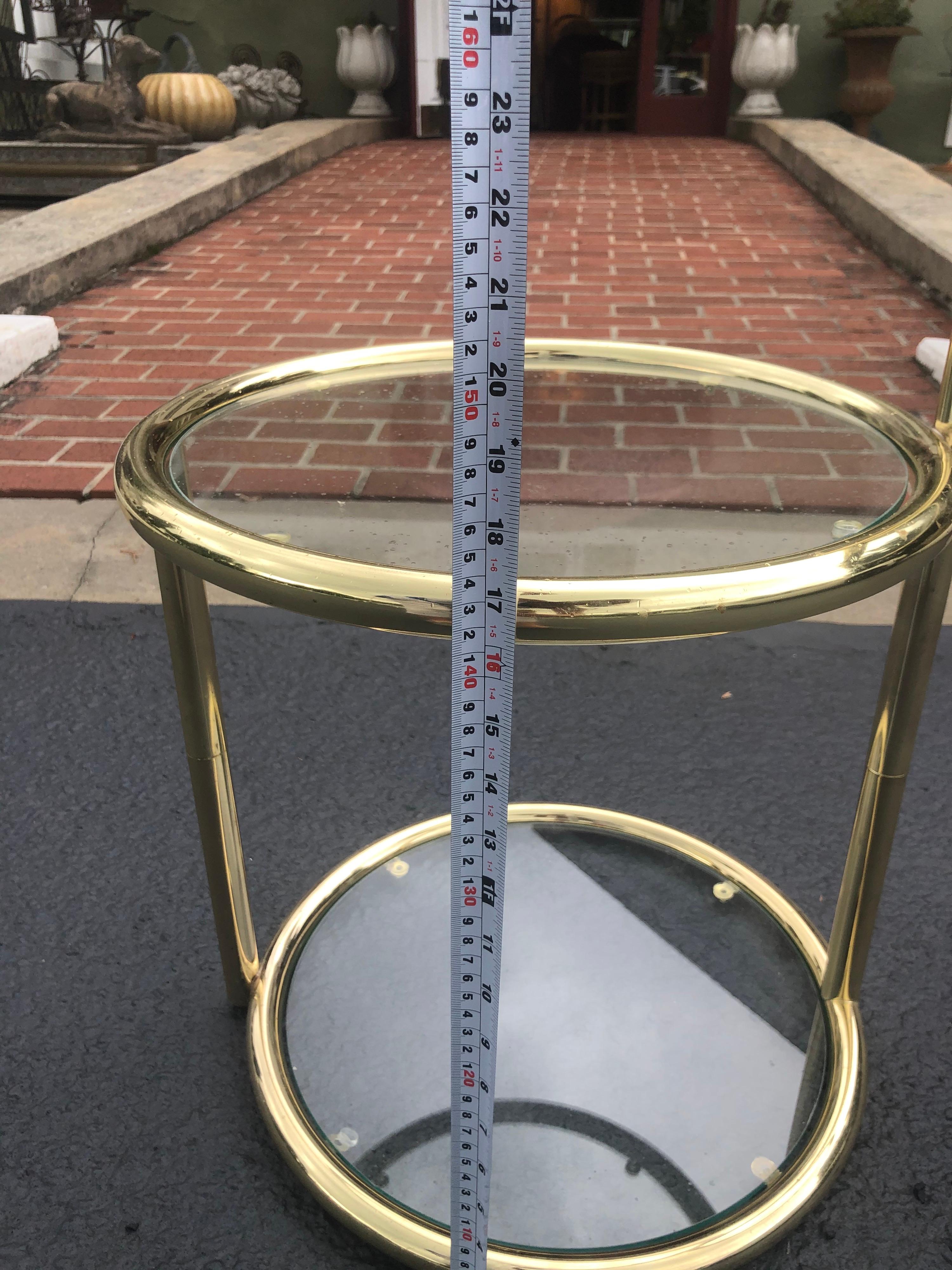 Pair of Swivel Brass and Glass End Tables For Sale 12