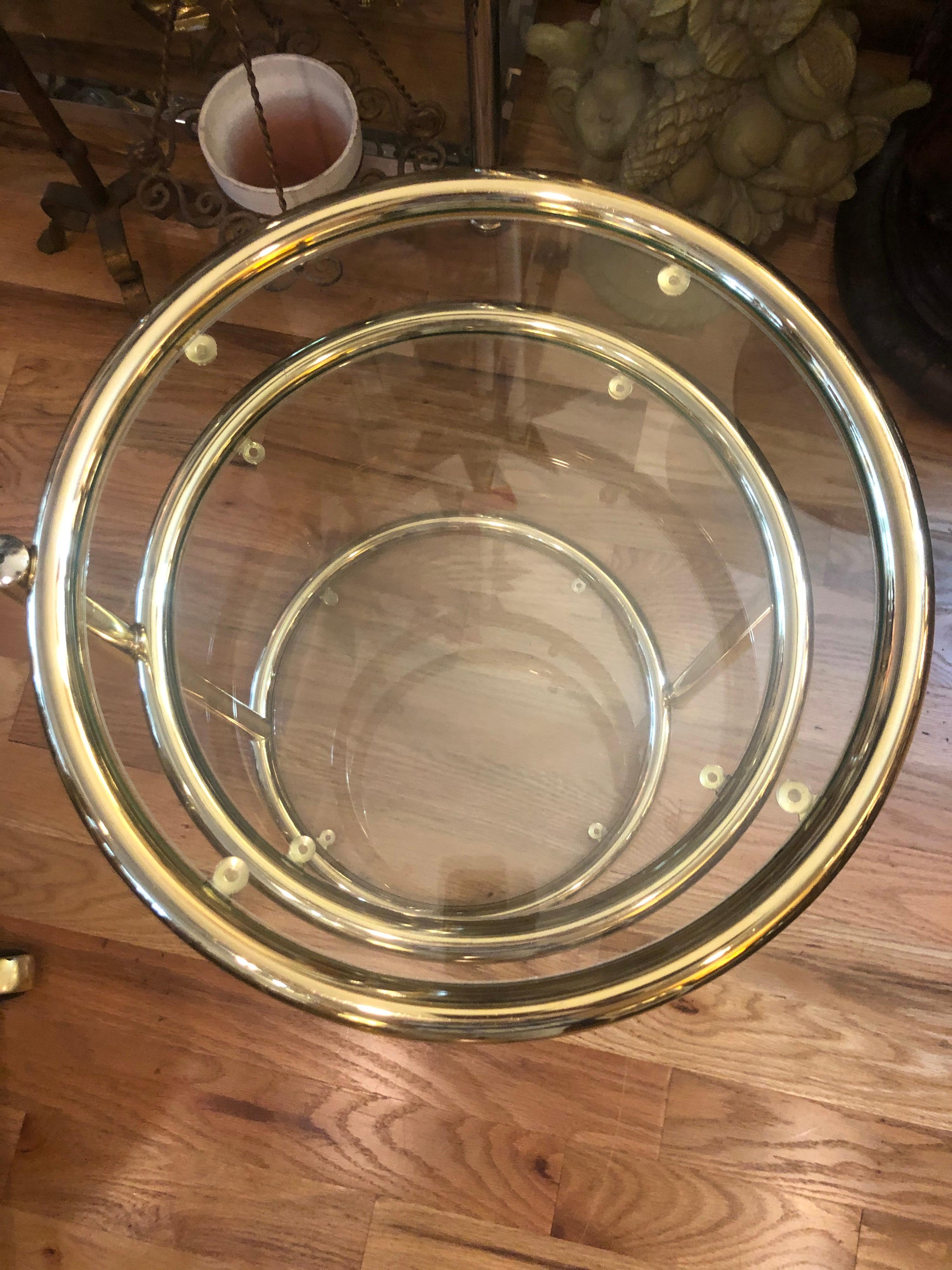 Pair of Swivel Brass and Glass End Tables For Sale 15