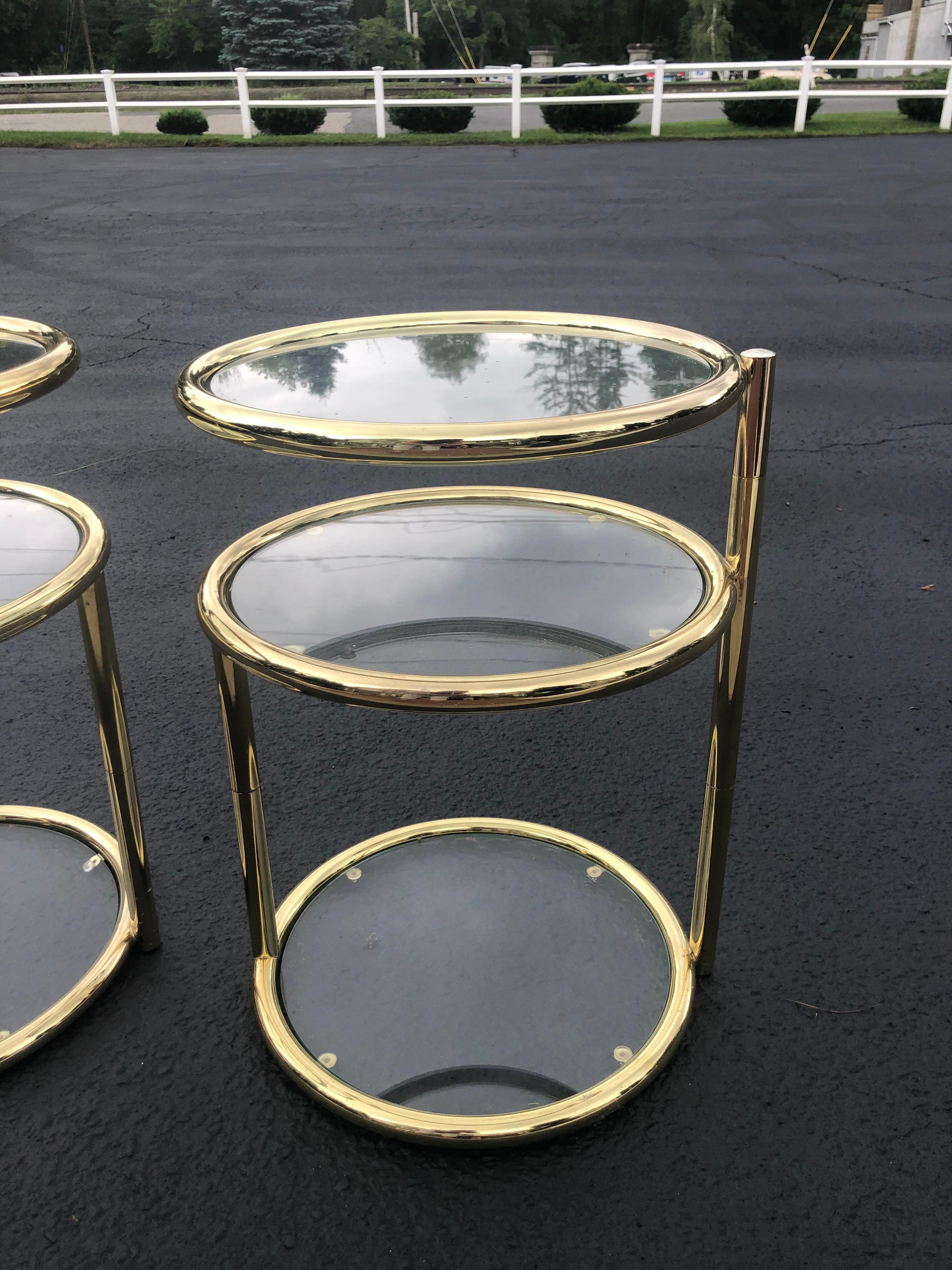 Pair of Swivel Brass and Glass End Tables For Sale 1