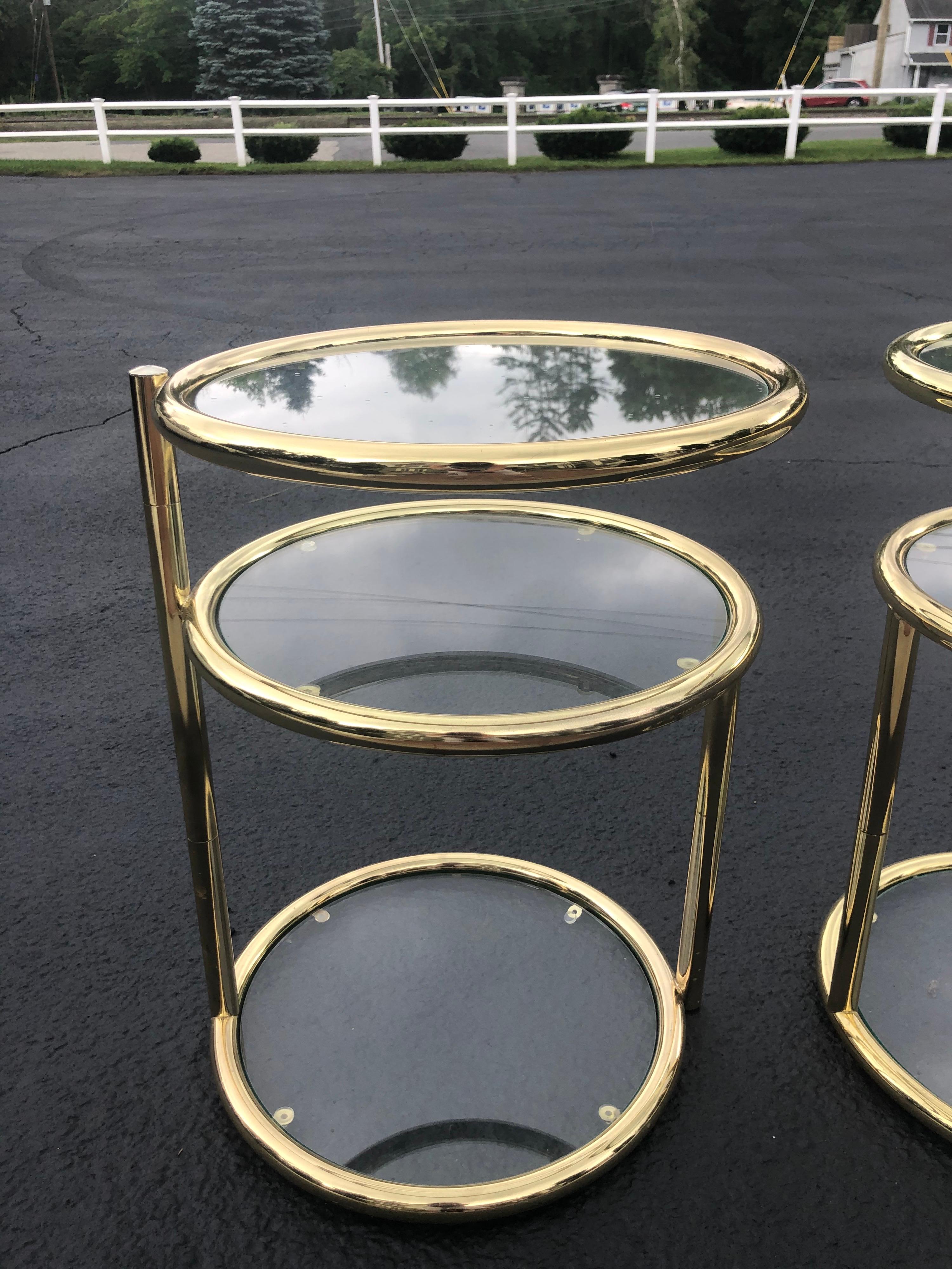 Pair of Swivel Brass and Glass End Tables For Sale 2