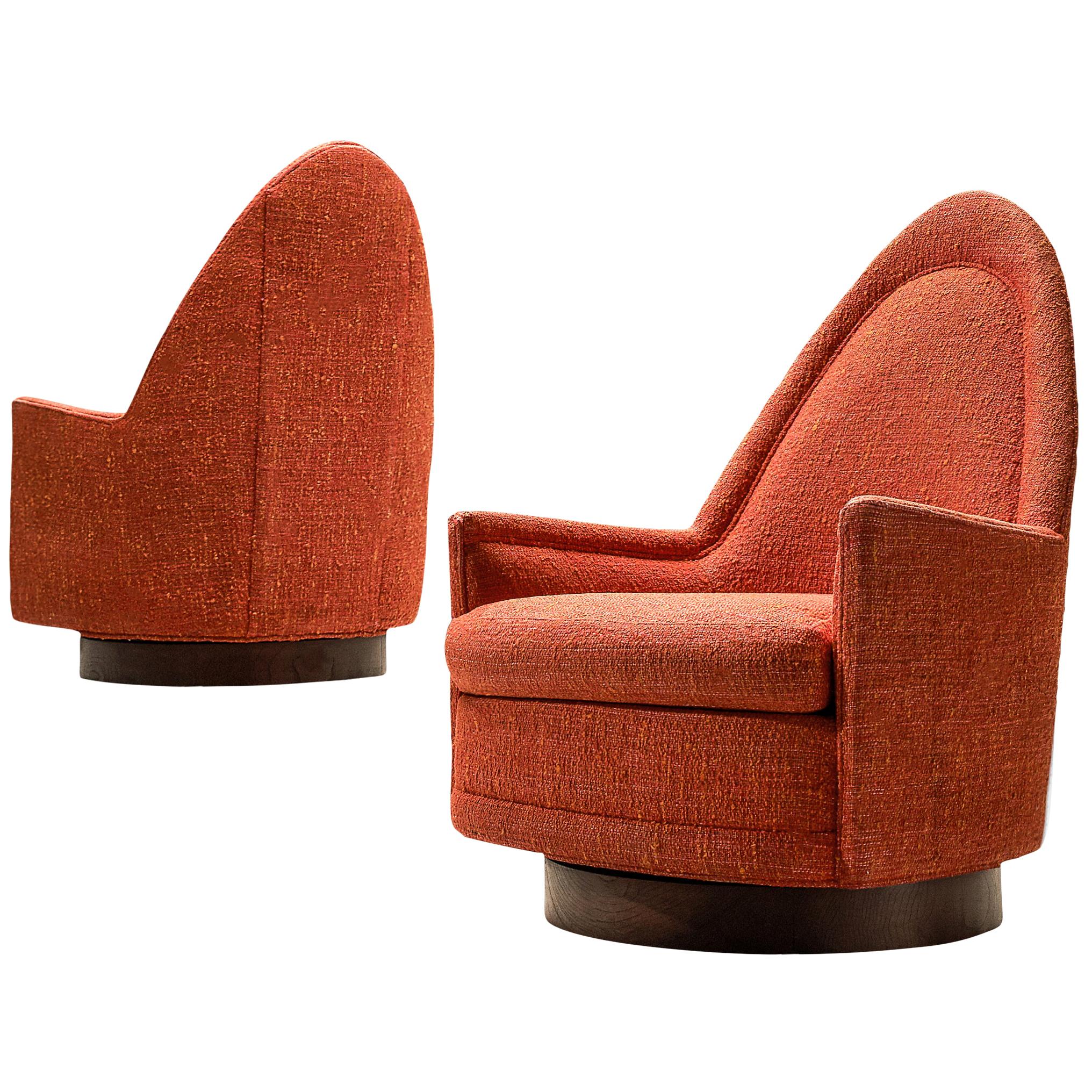 Pair of Swivel Cathedral Chairs in Red Fabric by Selig