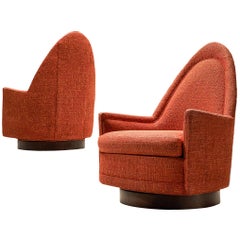 Used Selig Pair of Swivel Cathedral Chairs in Red Upholstery