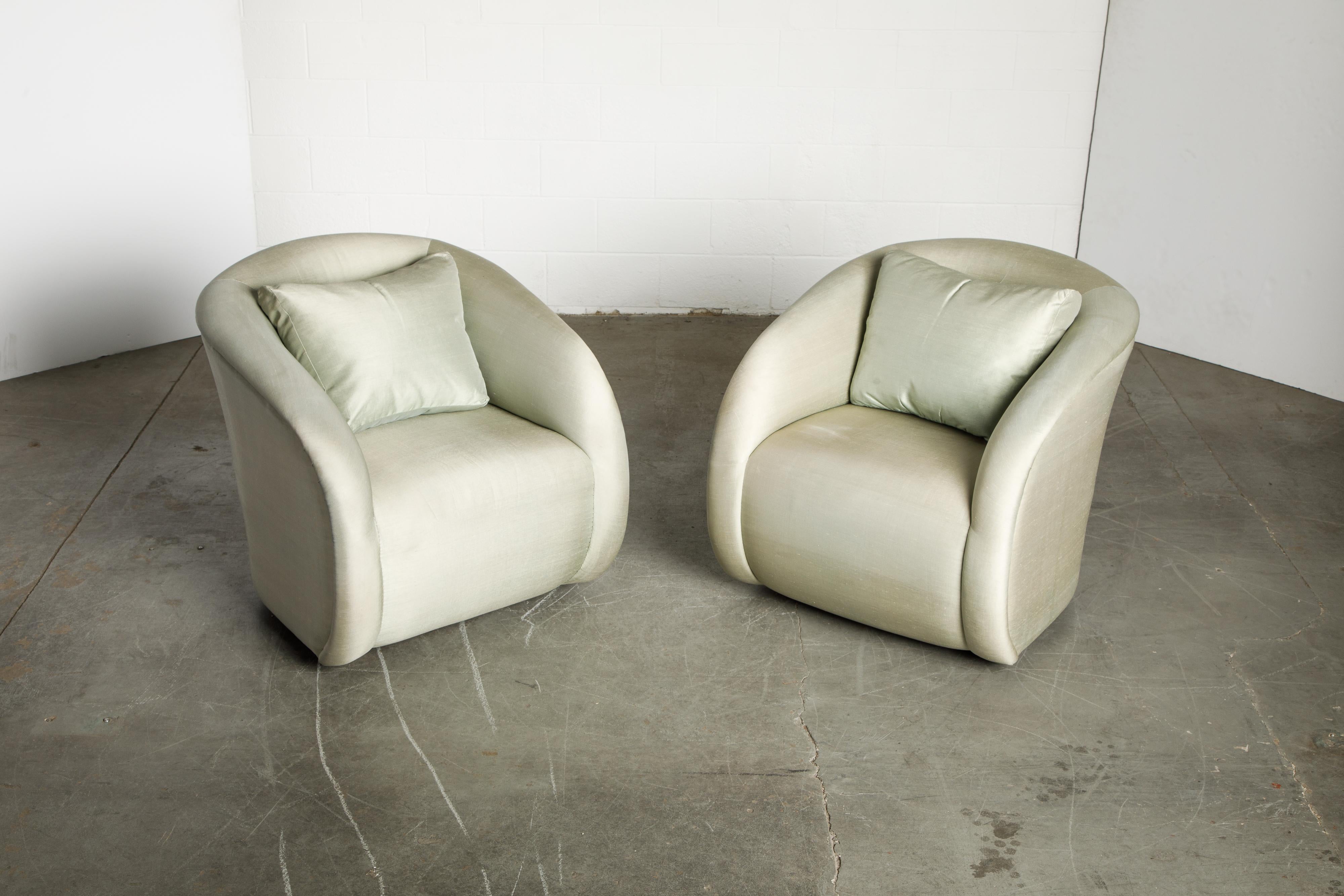 Fabric Pair of Swivel Chairs Attributed to Milo Baughman for Directional, circa 1980s